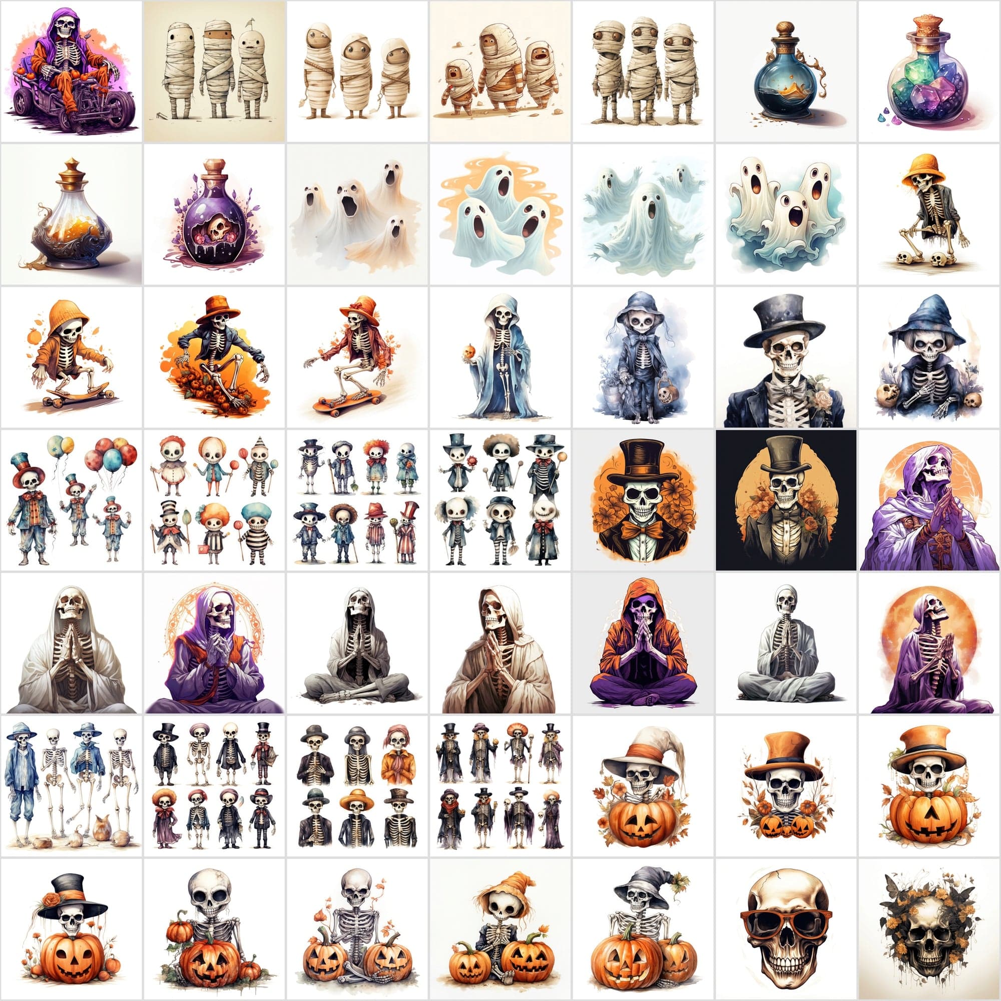 Premium Halloween & Cute Illustration Bundle - 424 PNGs in Transparent and White Backgrounds Digital Download Sumobundle