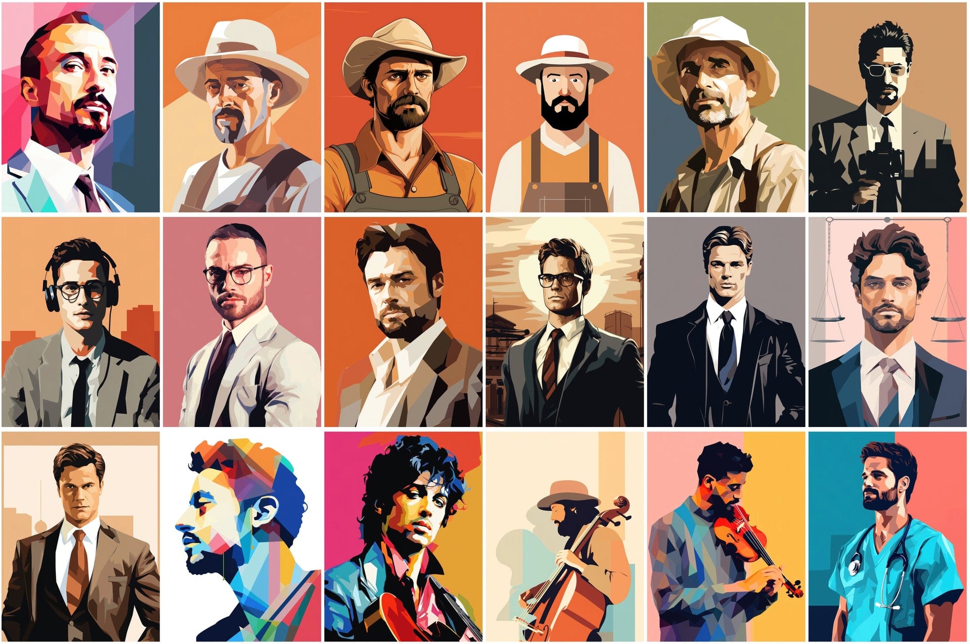 Premium Men's Profession PNGs - 110 High-Quality Colorful Images of Different Jobs Digital Download Sumobundle