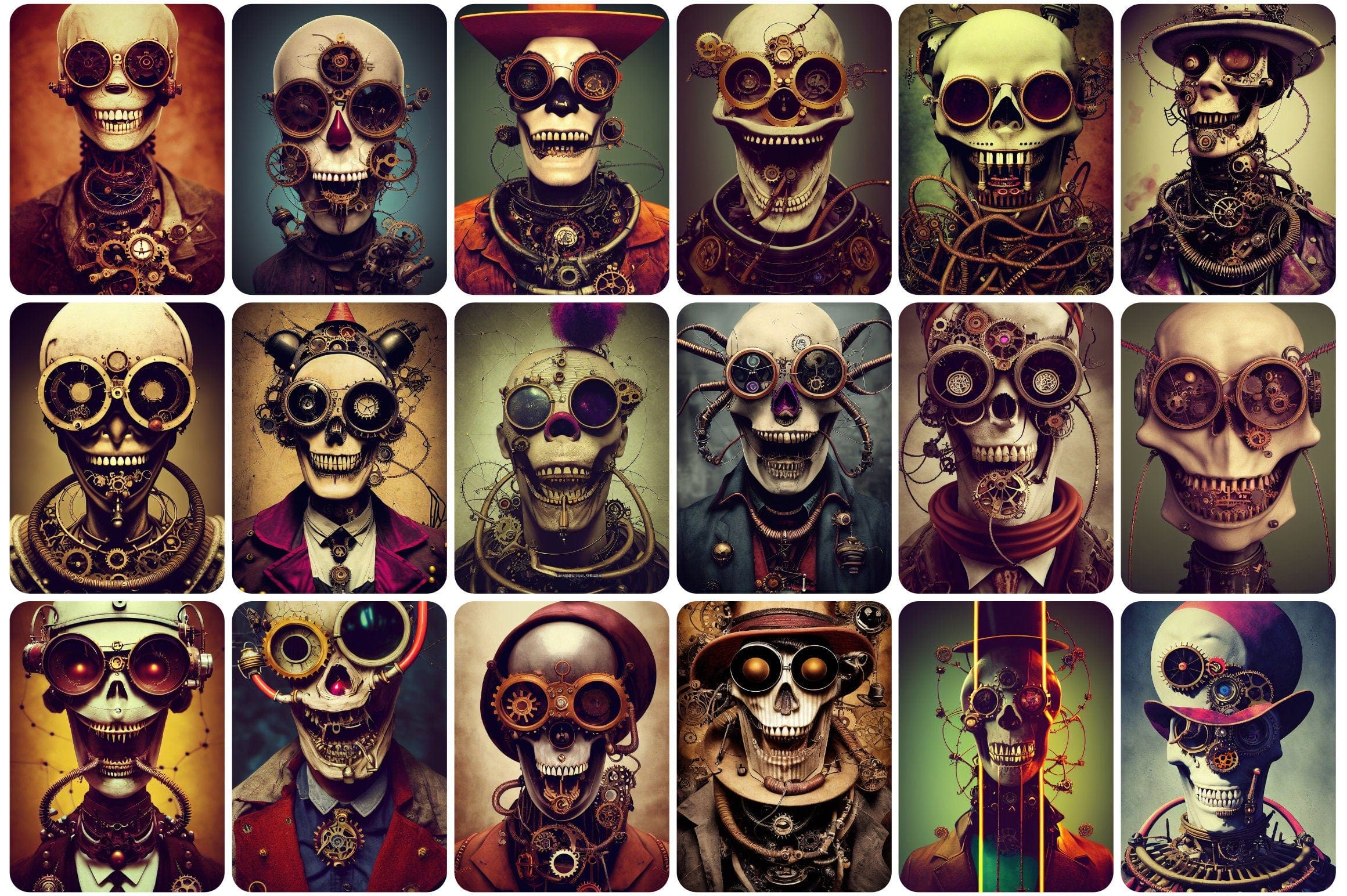 Printable wall art: 200+ Steampunk characters with evil clowns and skulls. Printable Wall Art Set, Digital Download Digital Download Sumobundle