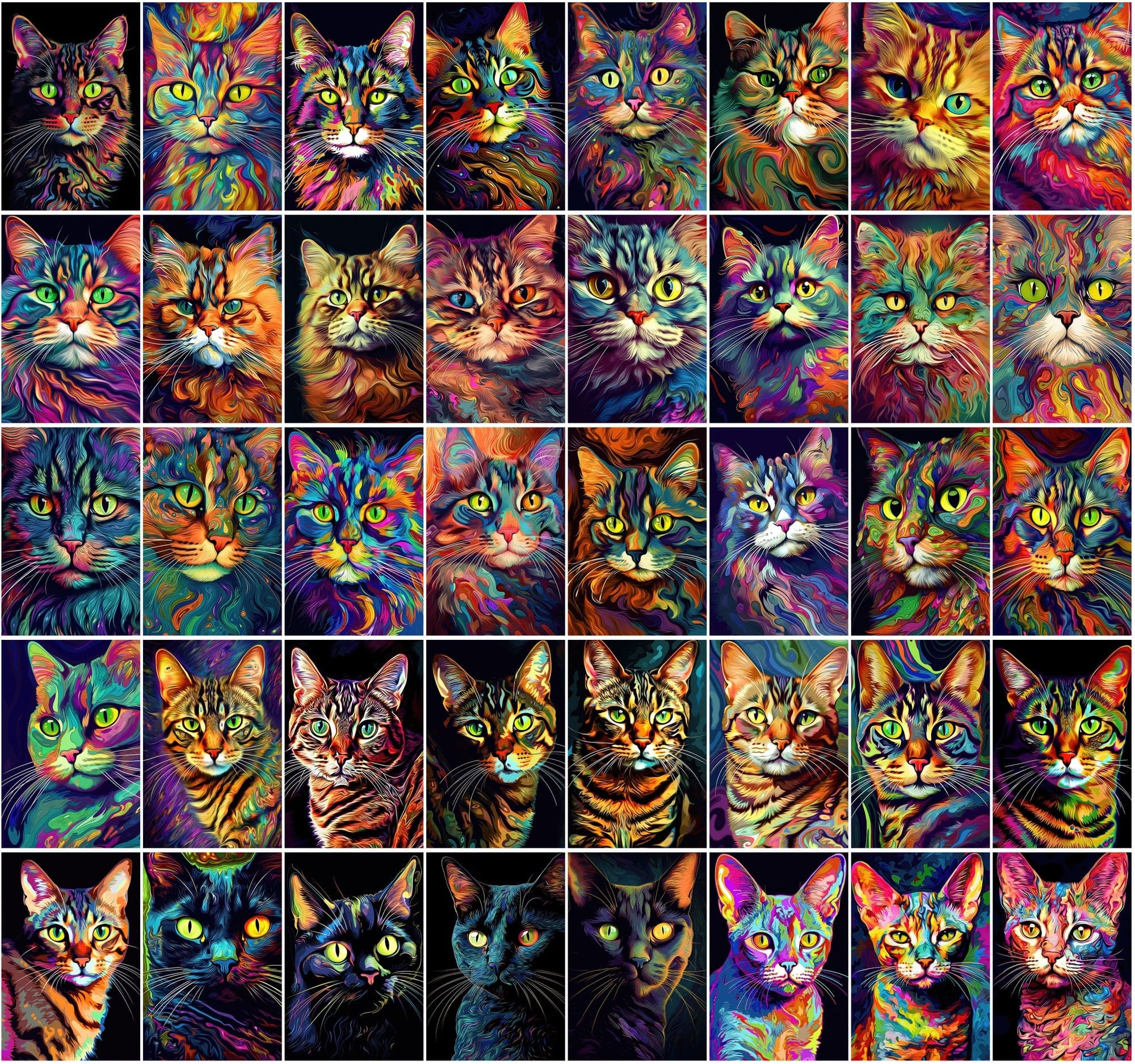 Psychedelic Cat Breed Images - 830 High-Resolution PNGs with Commercial License Digital Download Sumobundle