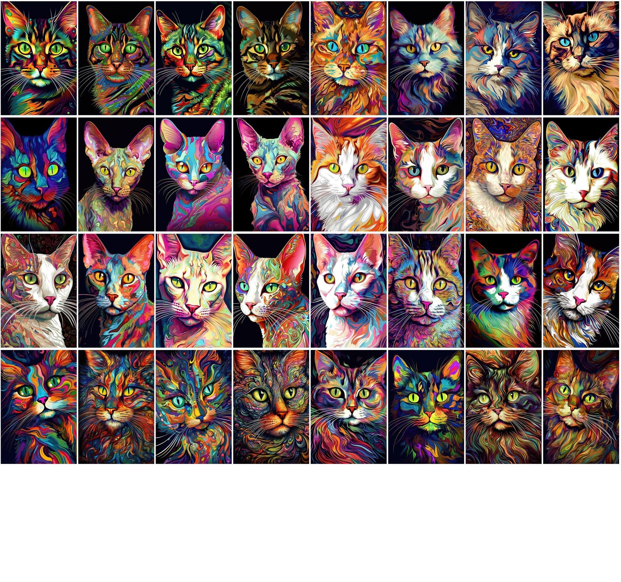 Psychedelic Cat Breed Images - 830 High-Resolution PNGs with Commercial License Digital Download Sumobundle