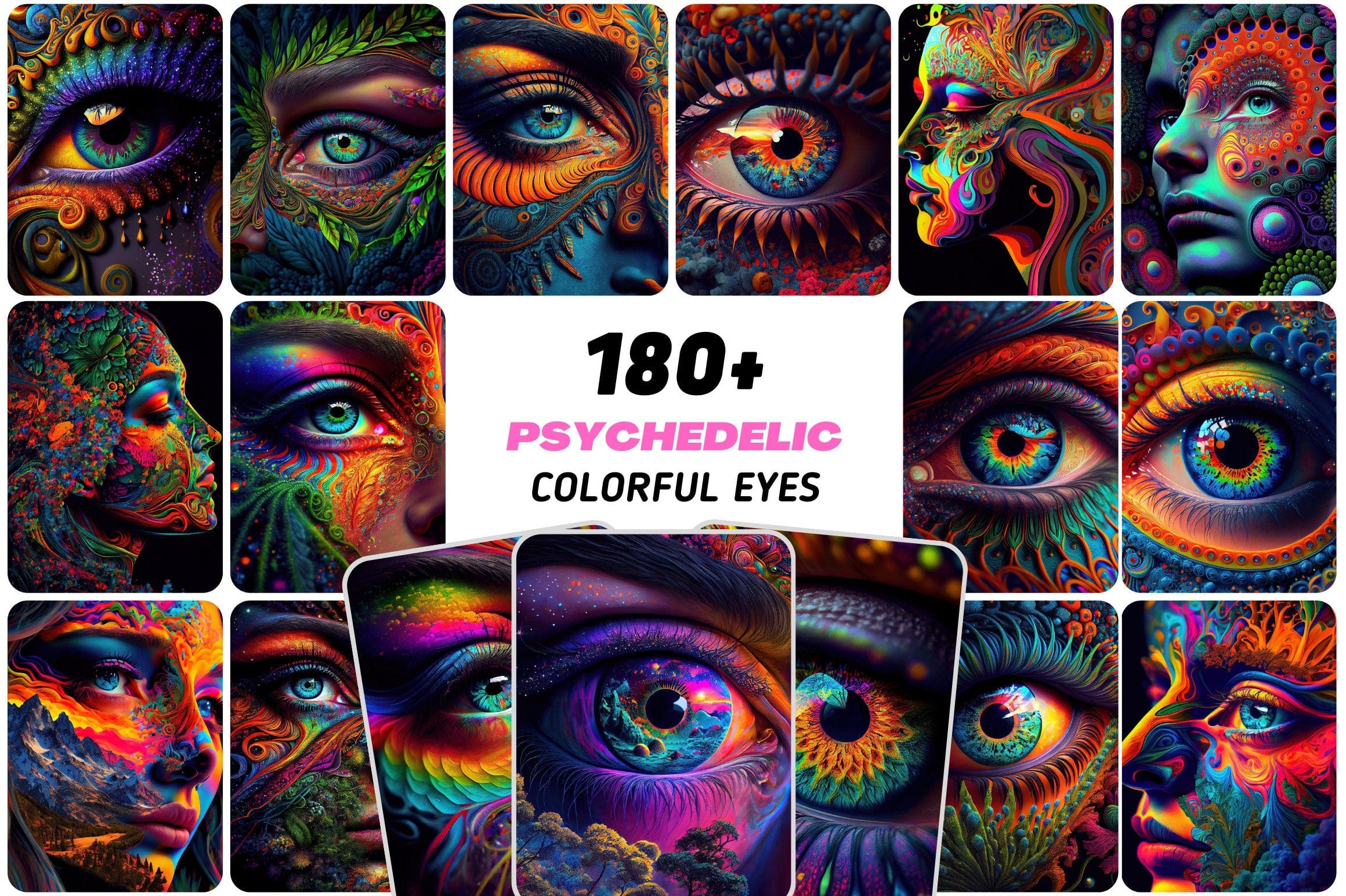 Psychedelic Eyes - Unleash Your Creativity and Add a Pop of Color to Your Artworks - Printable Psychedelic Eye Images. Wall art Digital Download Sumobundle