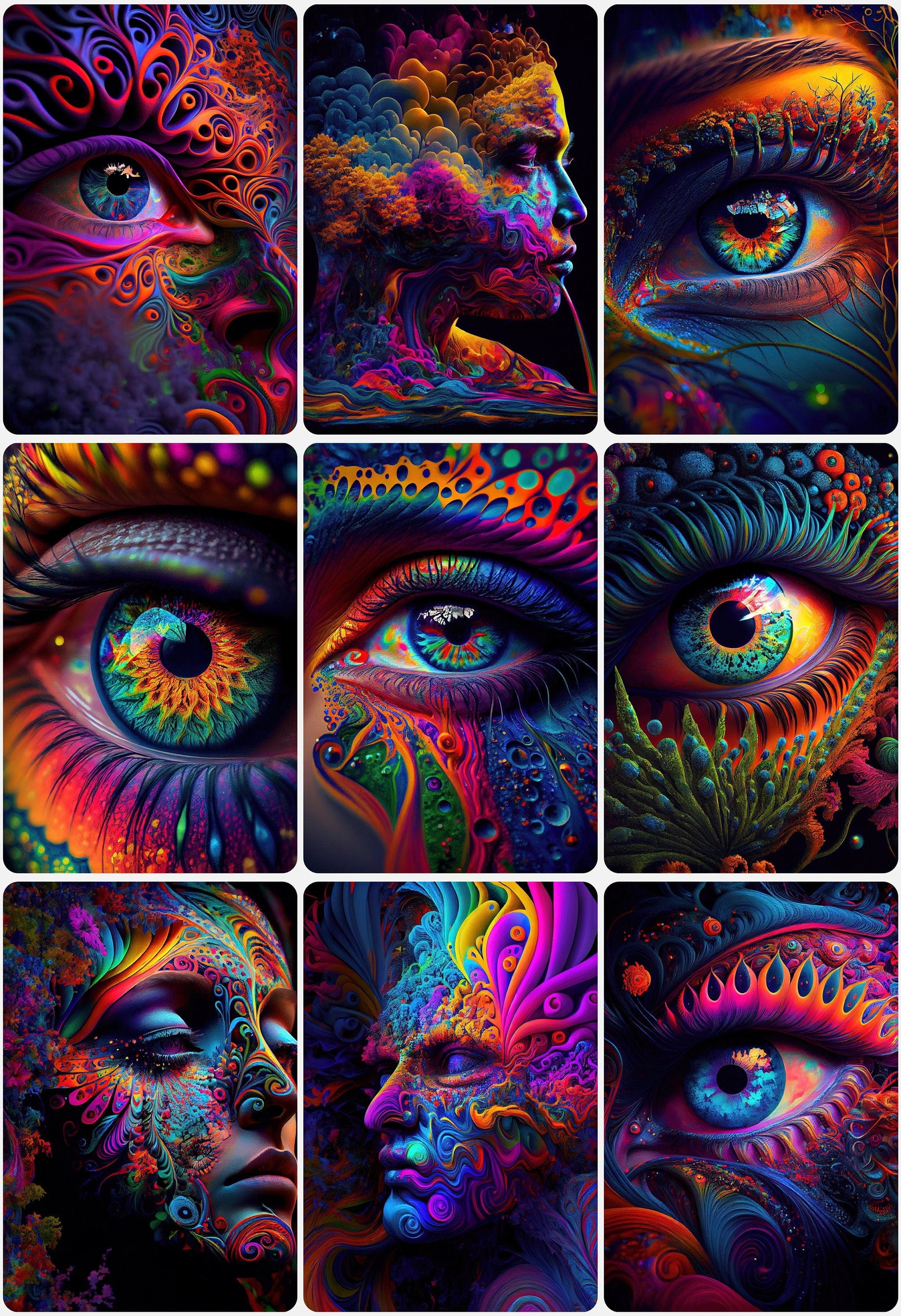 Psychedelic Eyes - Unleash Your Creativity and Add a Pop of Color to Your Artworks - Printable Psychedelic Eye Images. Wall art Digital Download Sumobundle