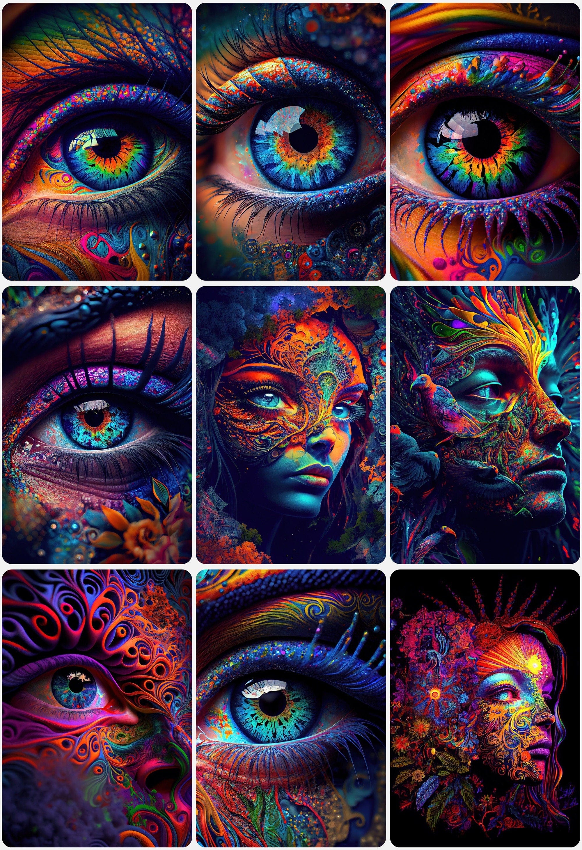 Psychedelic Eyes - Unleash Your Creativity and Add a Pop of Color to Your Artworks - Printable Psychedelic Eye Images. Wall art Digital Download Sumobundle