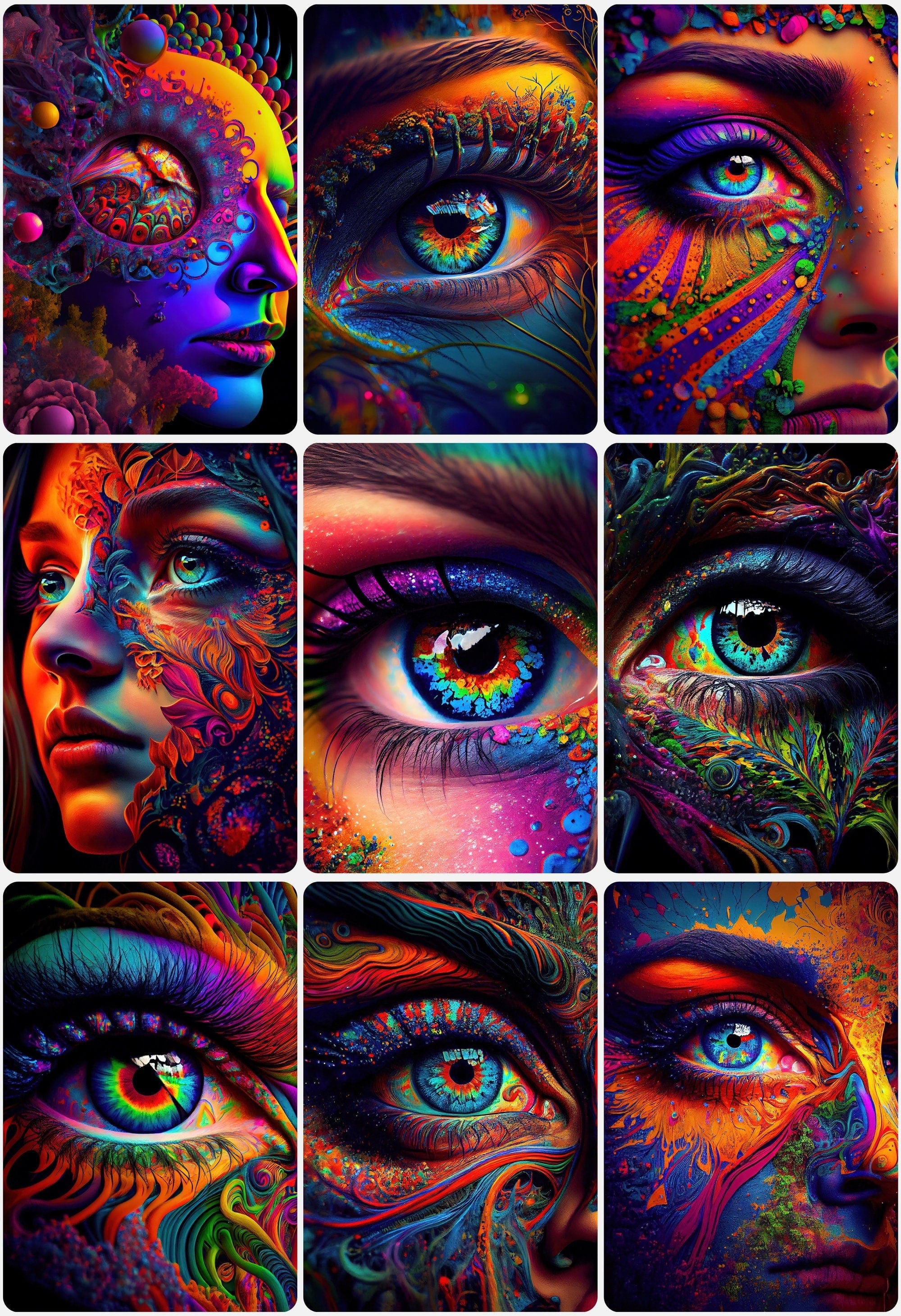 Psychedelic Eyes - Unleash Your Creativity and Add a Pop of Color to Your Artworks - Printable Psychedelic Eye Images. Wall art Digital Download Sumobundle