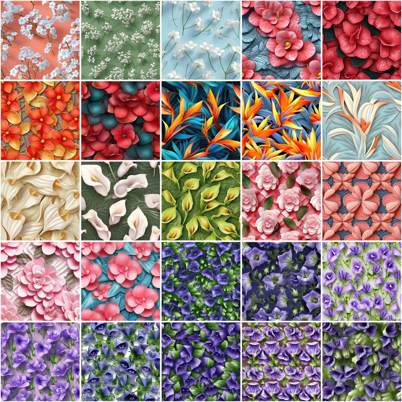 Seamless Floral Backgrounds: 180 High-Quality PNG Images for Commercial Use Digital Download Sumobundle