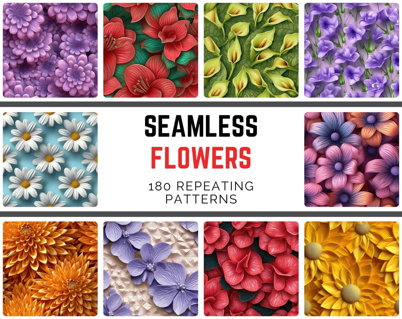 Seamless Floral Backgrounds: 180 High-Quality PNG Images for Commercial Use Digital Download Sumobundle