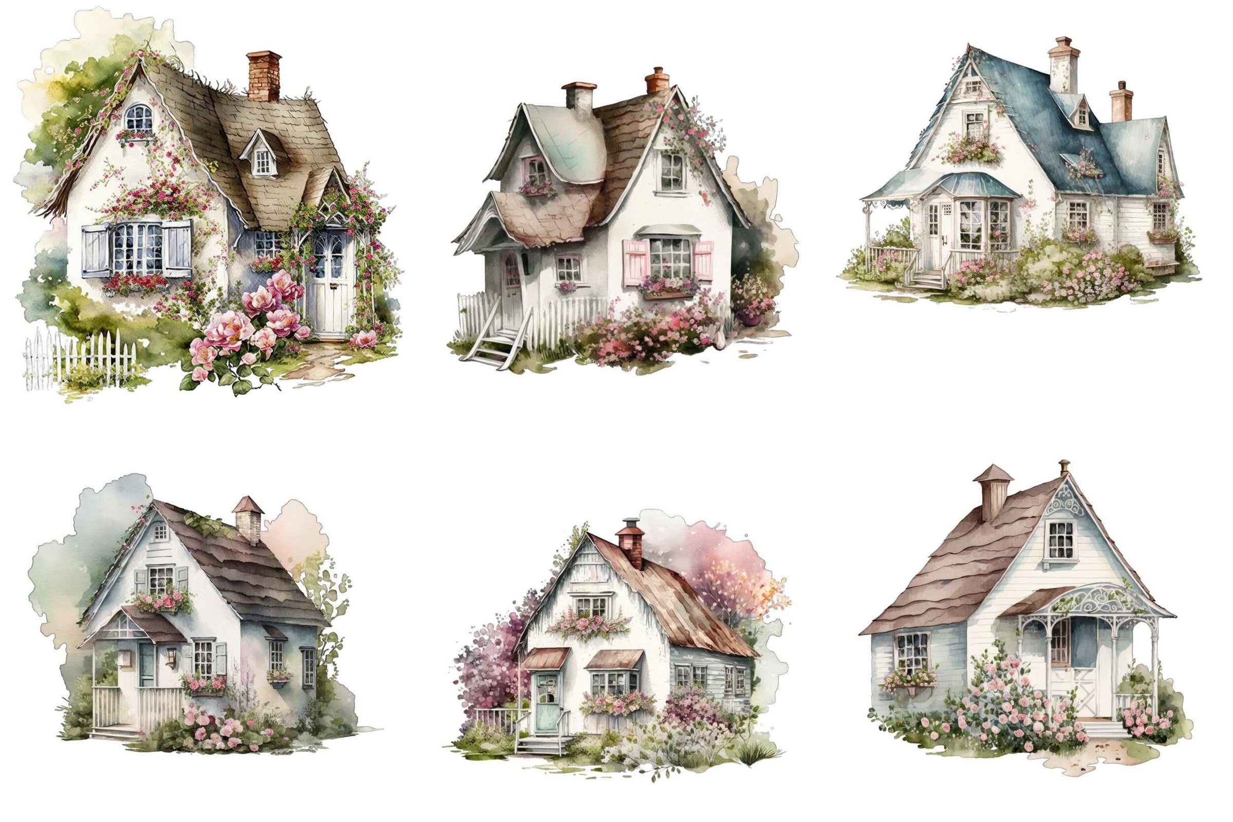 Set of 65 charming Shabby Chic Cottage house transparent PNG images