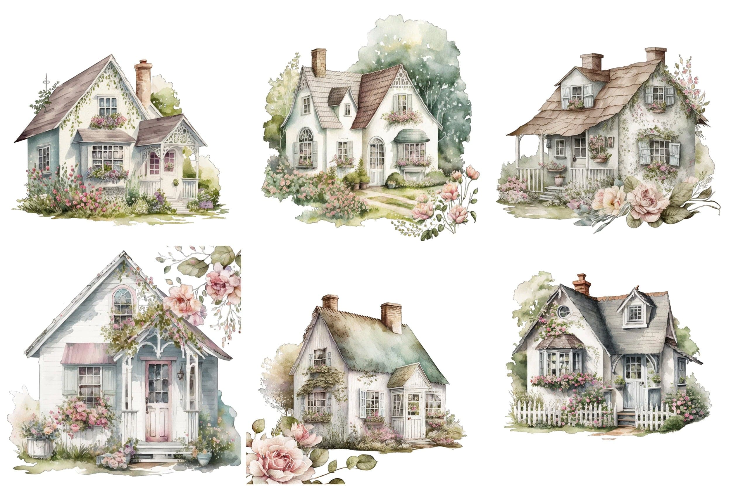 Set of 65 charming Shabby Chic Cottage house transparent PNG images