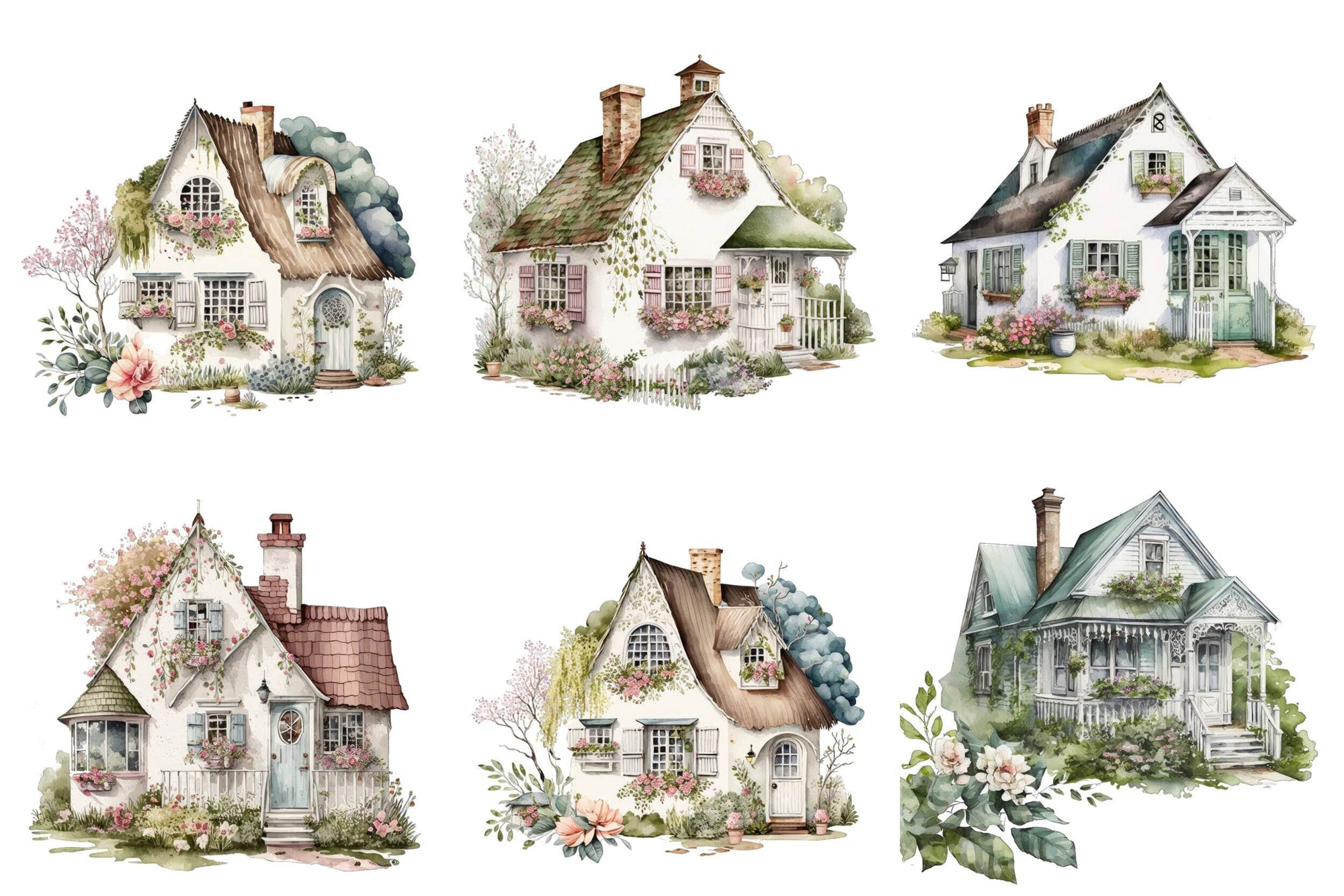 Set of 65 charming Shabby Chic Cottage house transparent PNG images