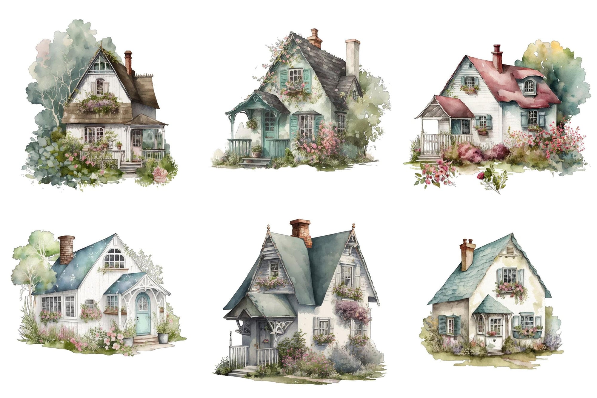 Set of 65 charming Shabby Chic Cottage house transparent PNG images