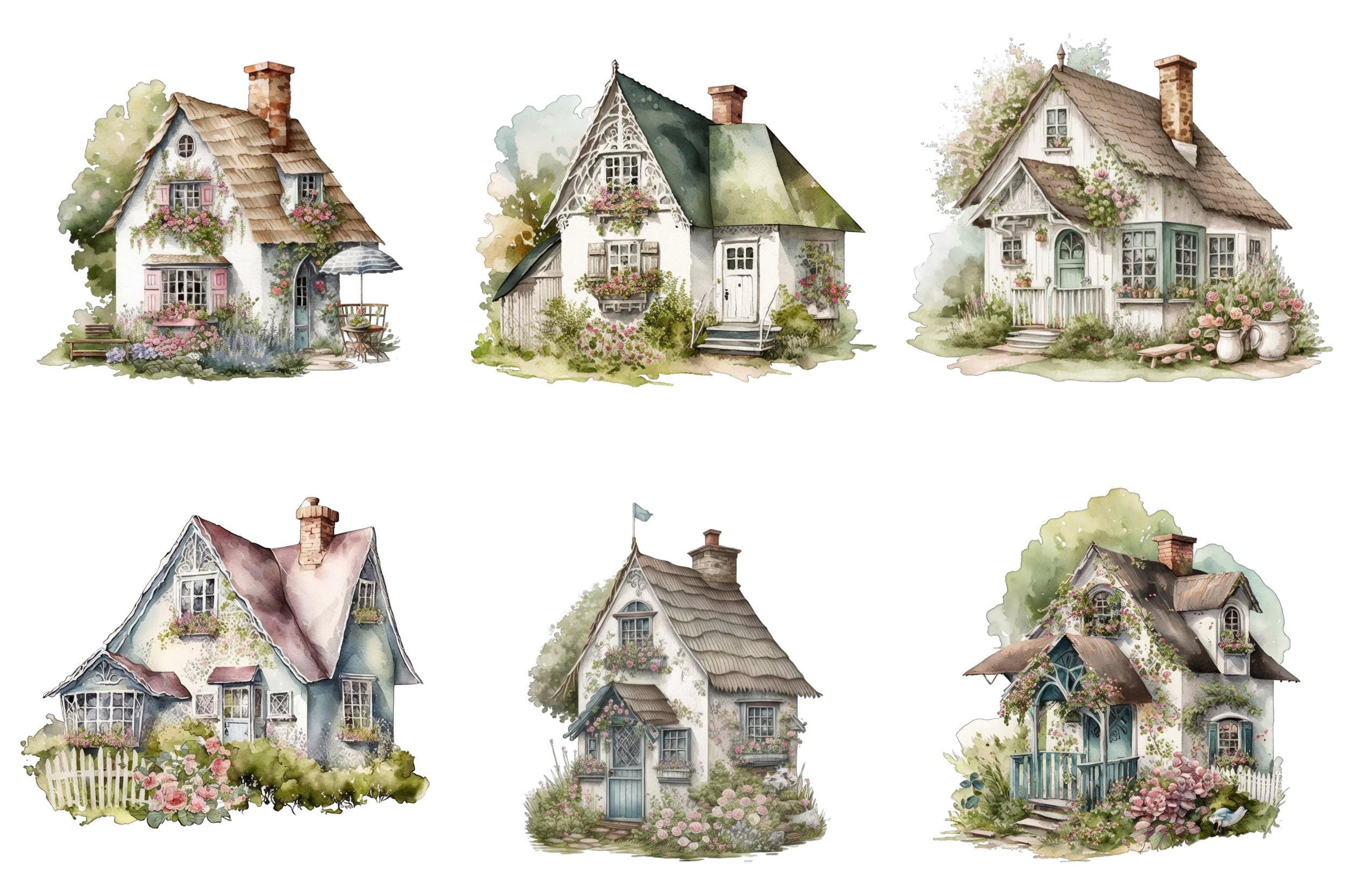 Set of 65 charming Shabby Chic Cottage house transparent PNG images - Commercial use Digital Download Sumobundle