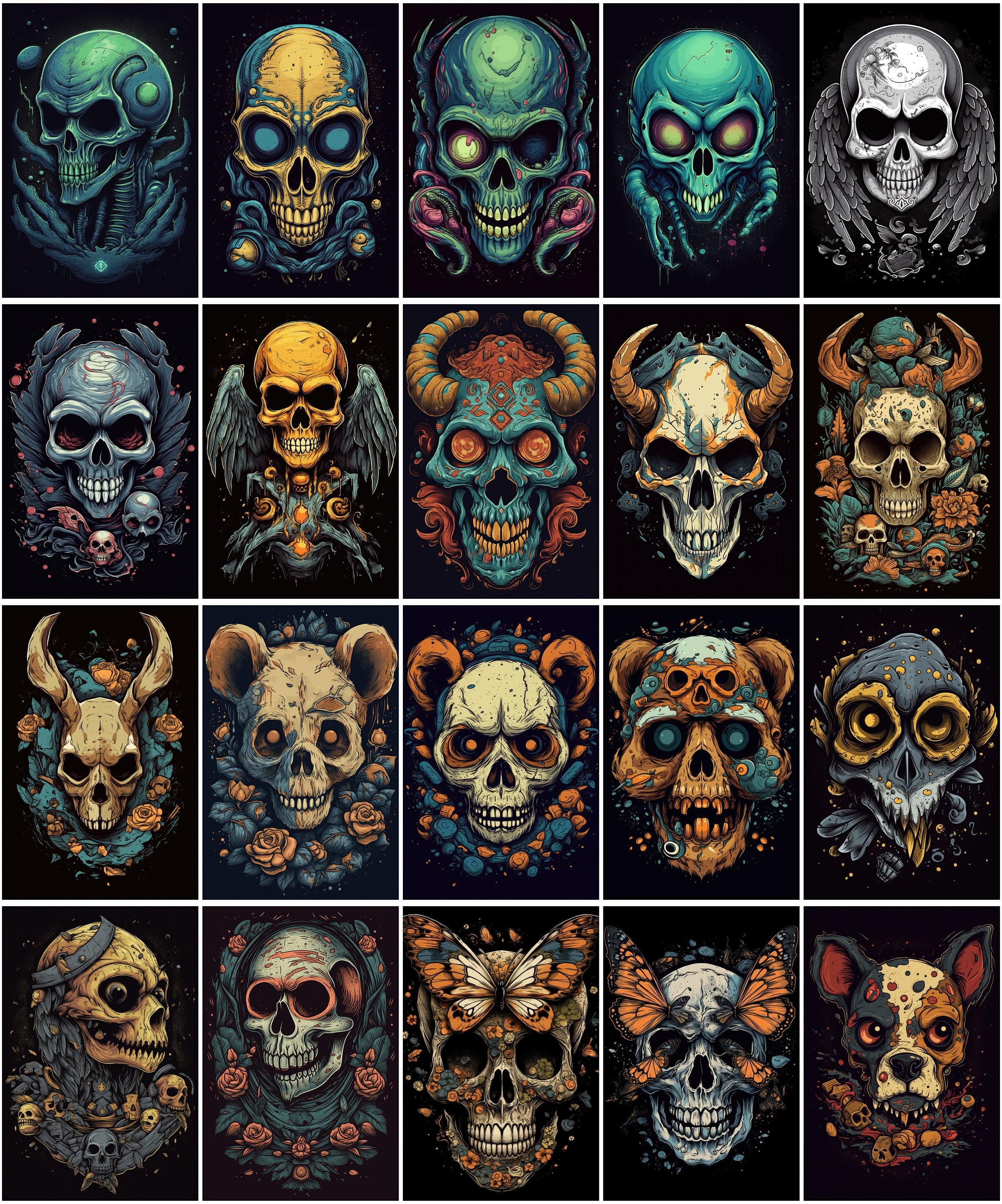 Skulls Bundle: 200 High-Quality Images for Digital Design, Tattoo Art, Printables, and Crafts Digital Download Sumobundle