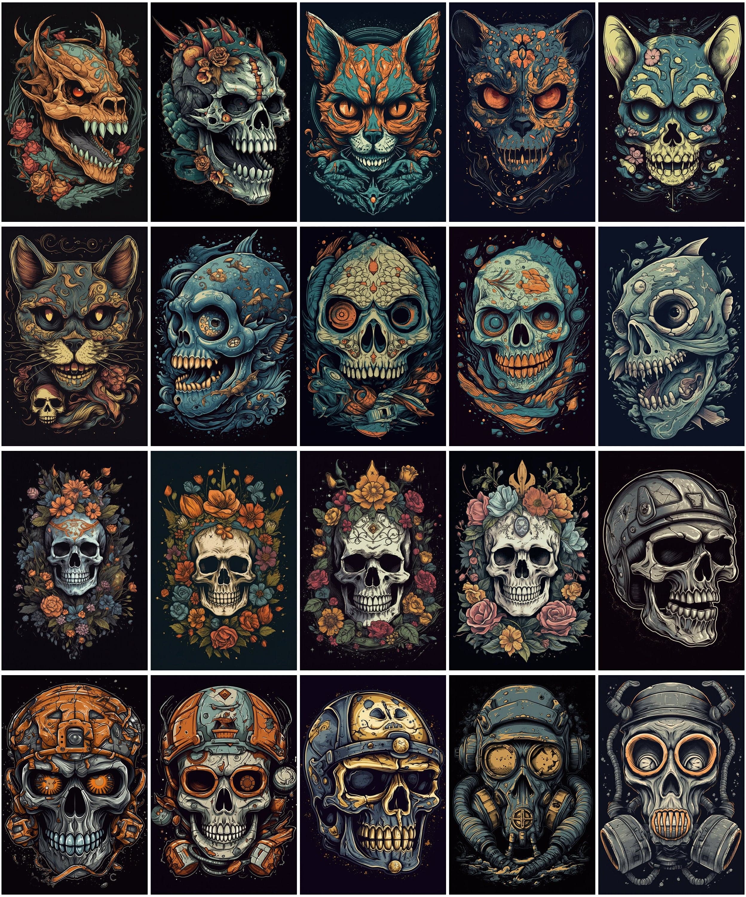 Skulls Bundle: 200 High-Quality Images for Digital Design, Tattoo Art, Printables, and Crafts Digital Download Sumobundle