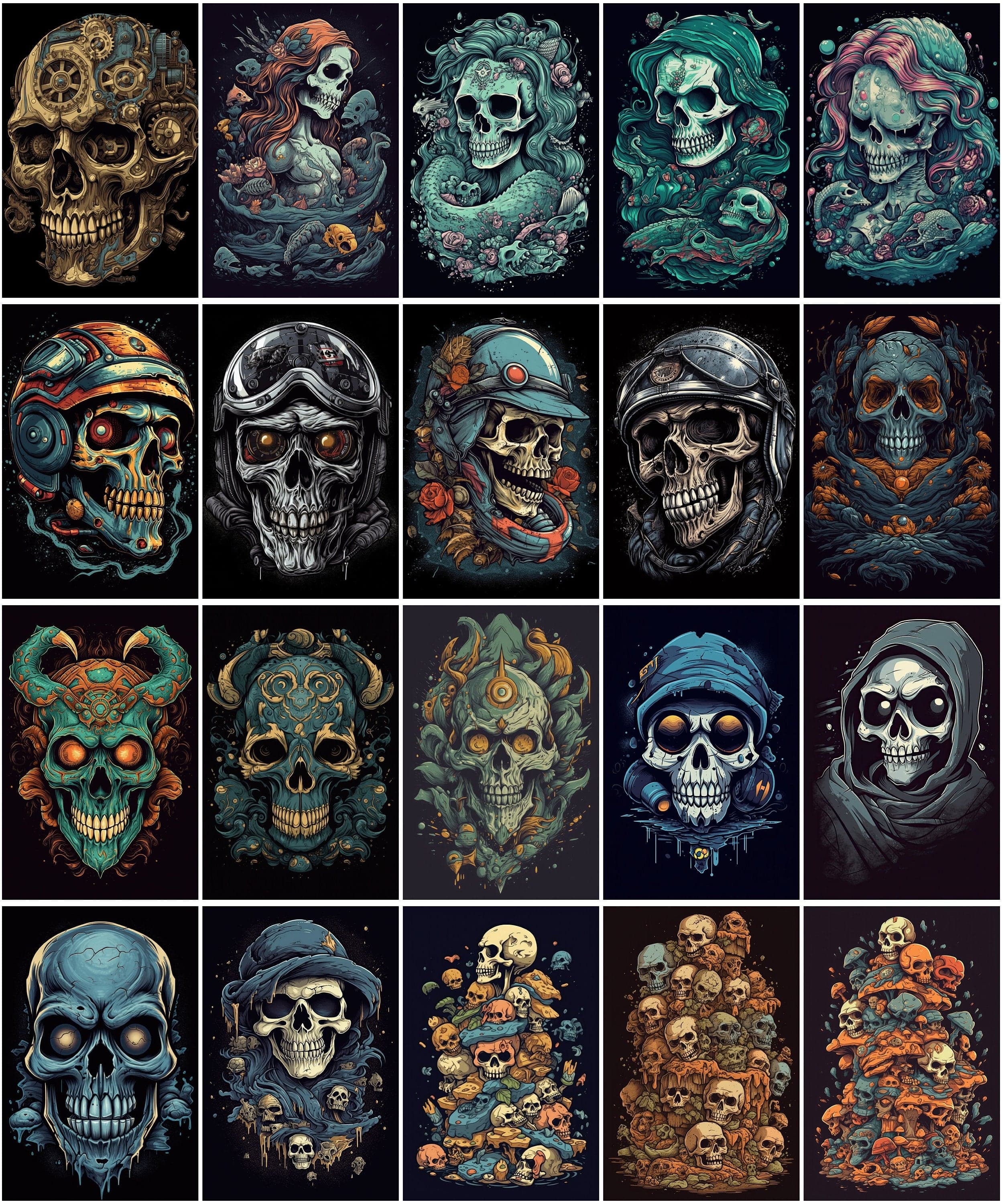 Skulls Bundle: 200 High-Quality Images for Digital Design, Tattoo Art, Printables, and Crafts Digital Download Sumobundle