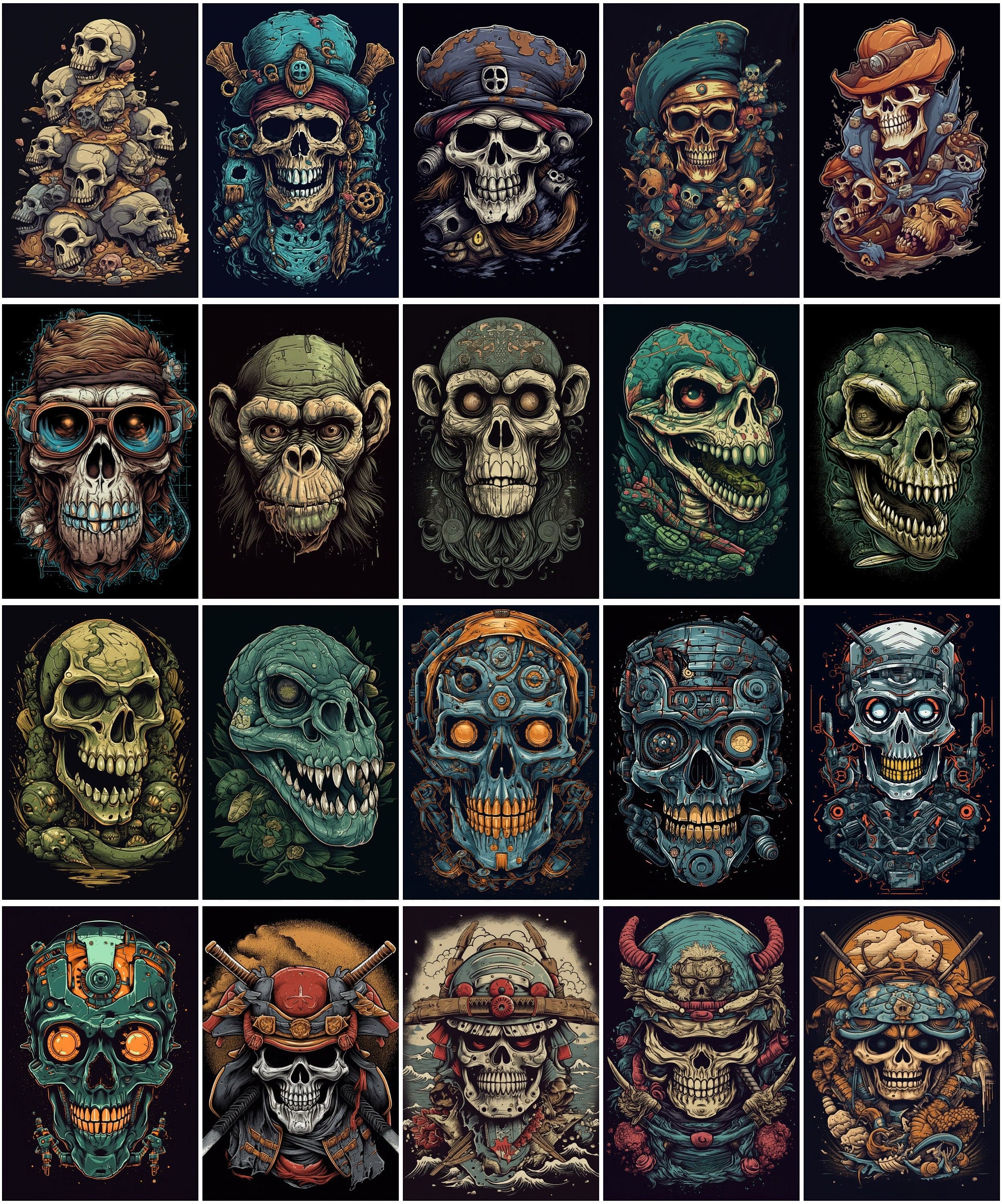 Skulls Bundle: 200 High-Quality Images for Digital Design, Tattoo Art, Printables, and Crafts Digital Download Sumobundle