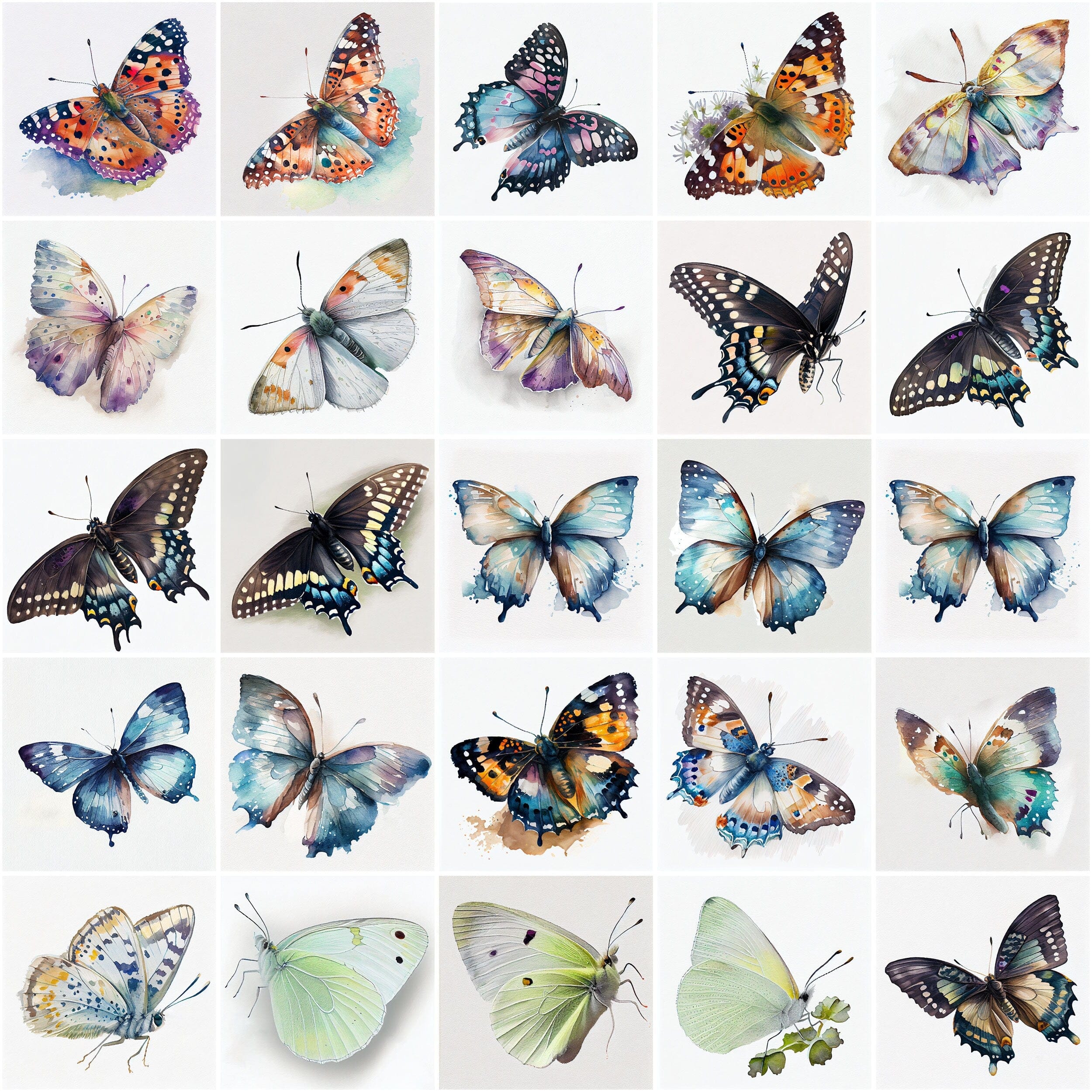 Stunning Watercolor Butterflies Clipart Bundle - 170 High-Res PNG Images with Transparent Backgrounds Digital Download Sumobundle