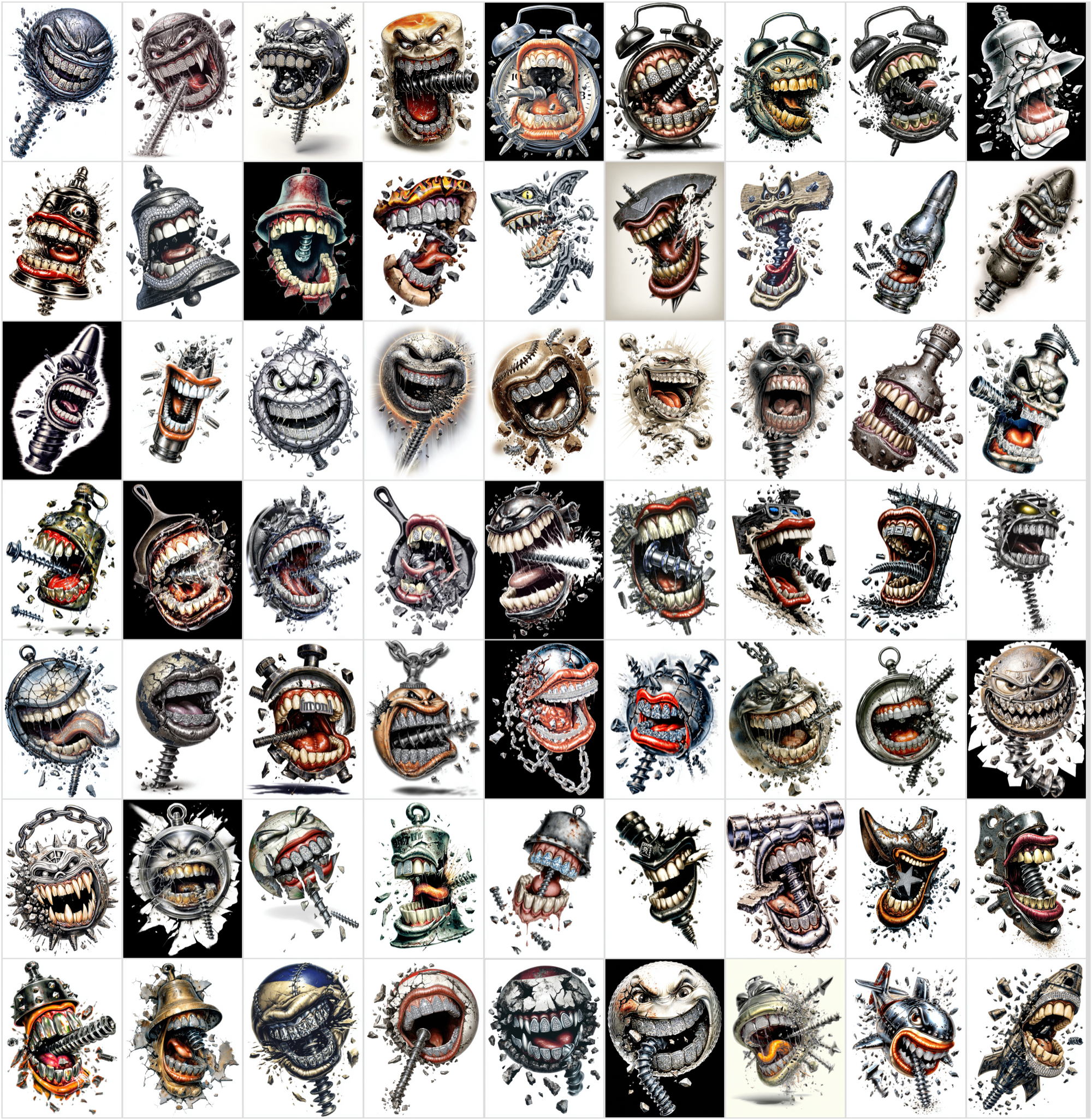 630 Airbrush T-Shirt Designs Bundle – 90s Style Graphic Pack, High Resolution JPG, Streetwear Art