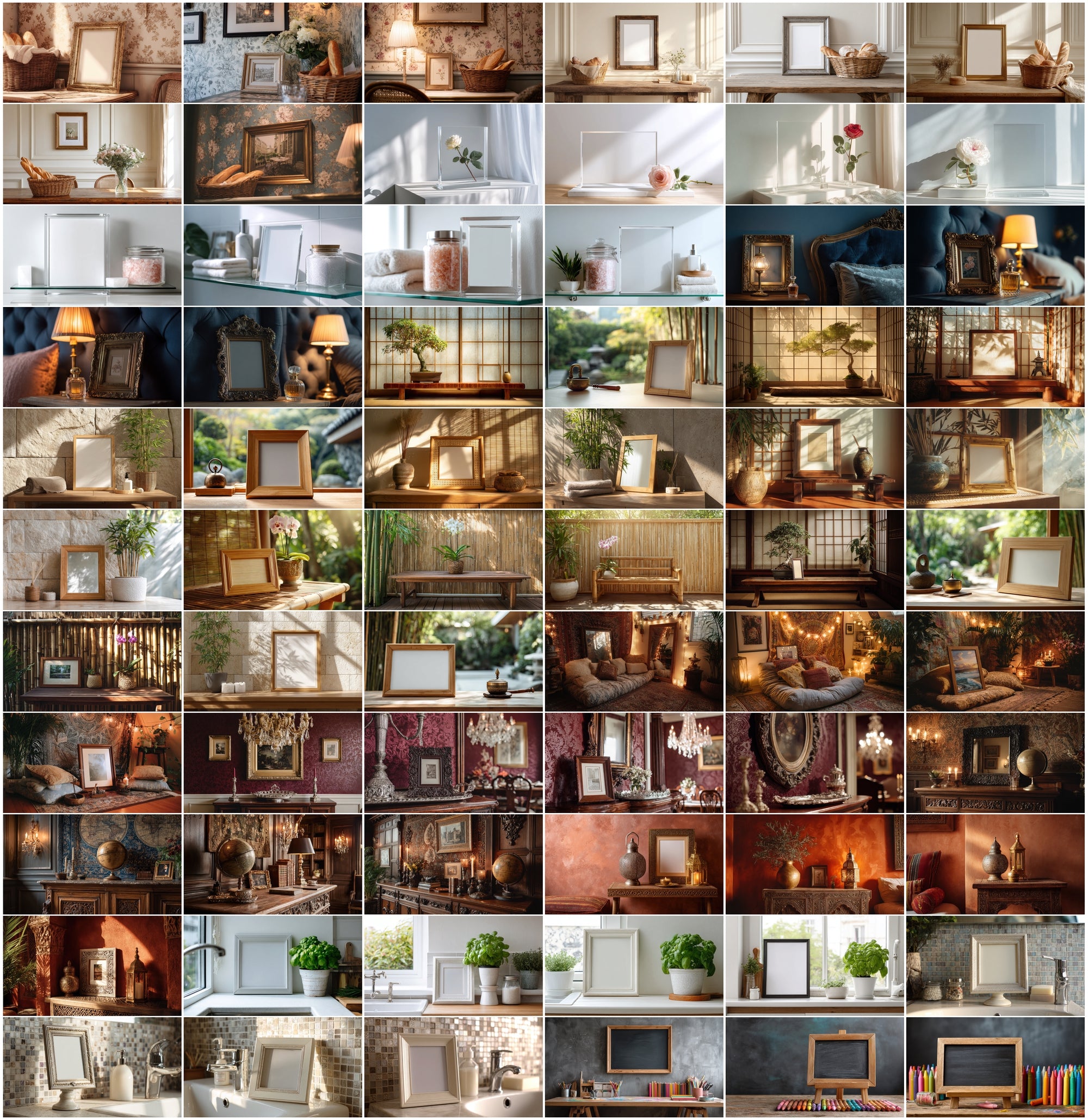630 Interior Frame Mockups – Realistic Home Decor Settings for Wall Art, Prints & Photos