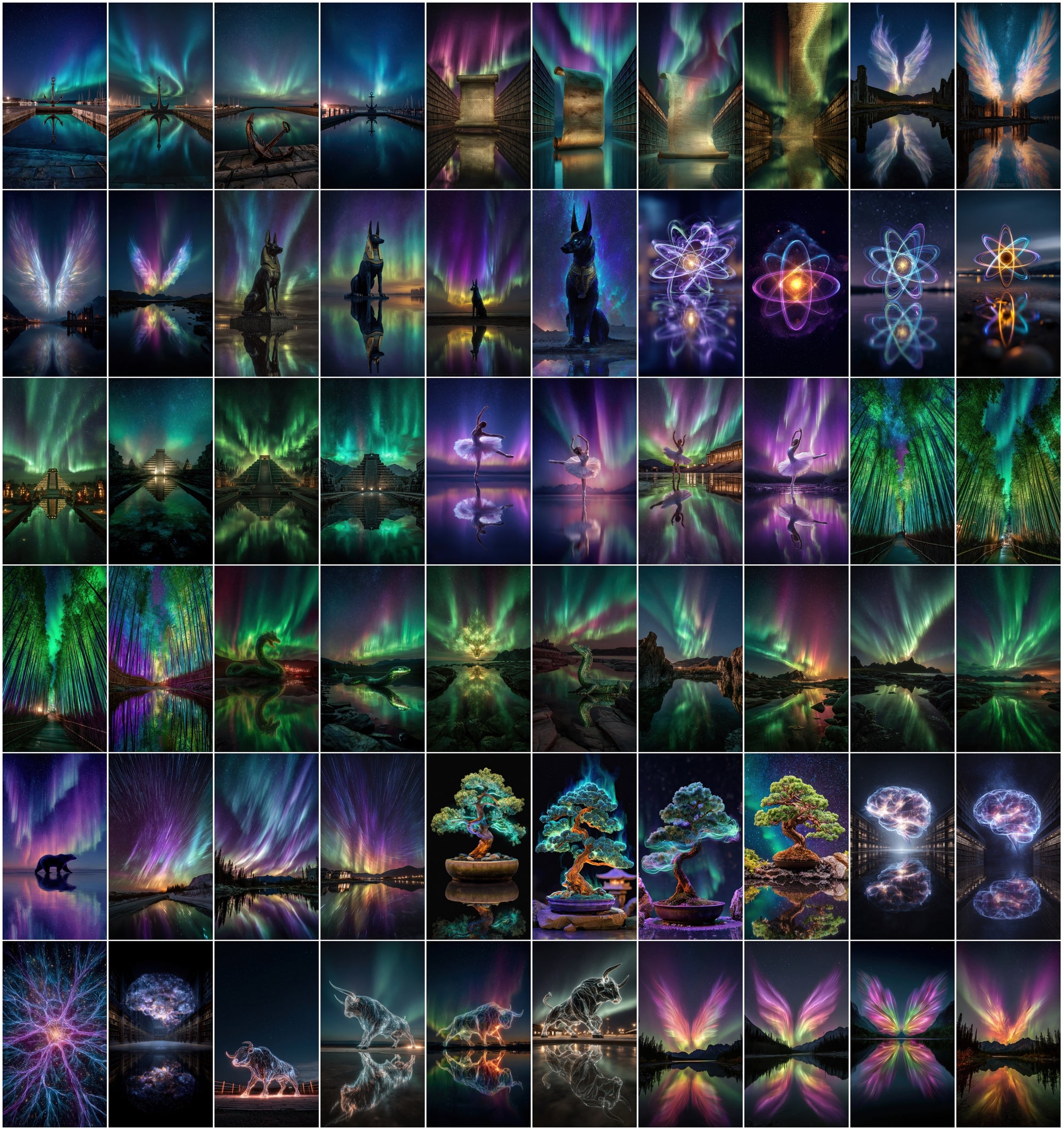 630 Aurora Borealis Celestial Images Bundle | Neon Northern Lights Galaxy Art