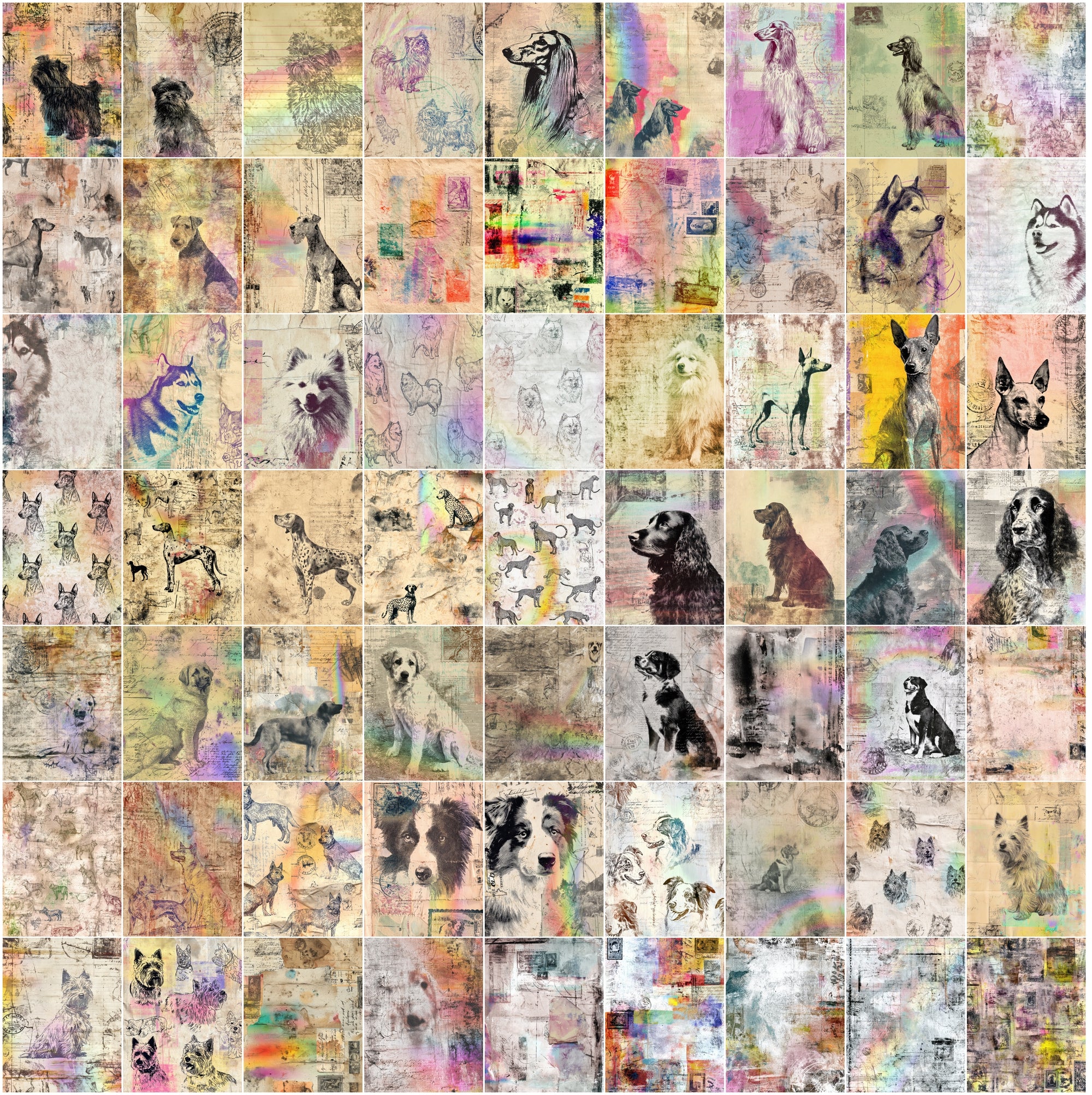 650 Dog Junk Journal Pages, Vintage Breed Ephemera, Messy Collage Scrapbook Paper