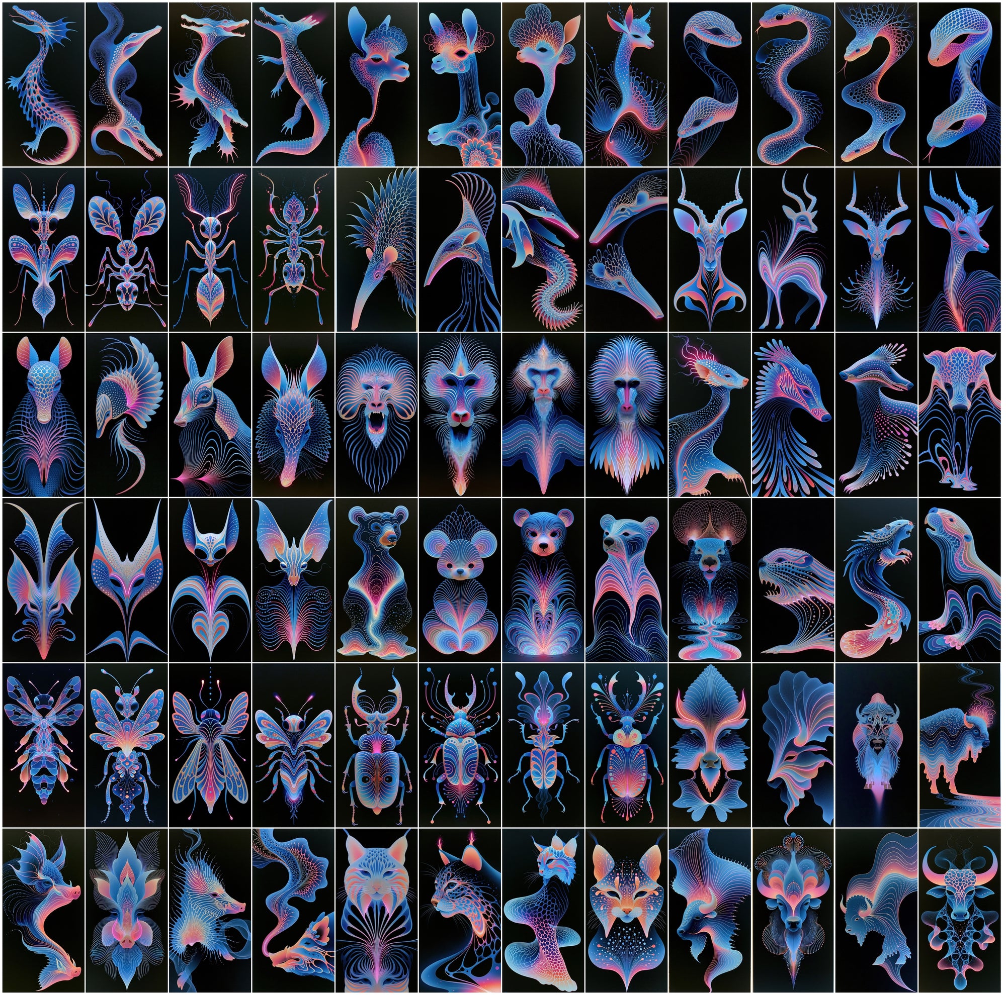 620 Liquid Chrome Animals Bundle | Neon Magenta Macro Art