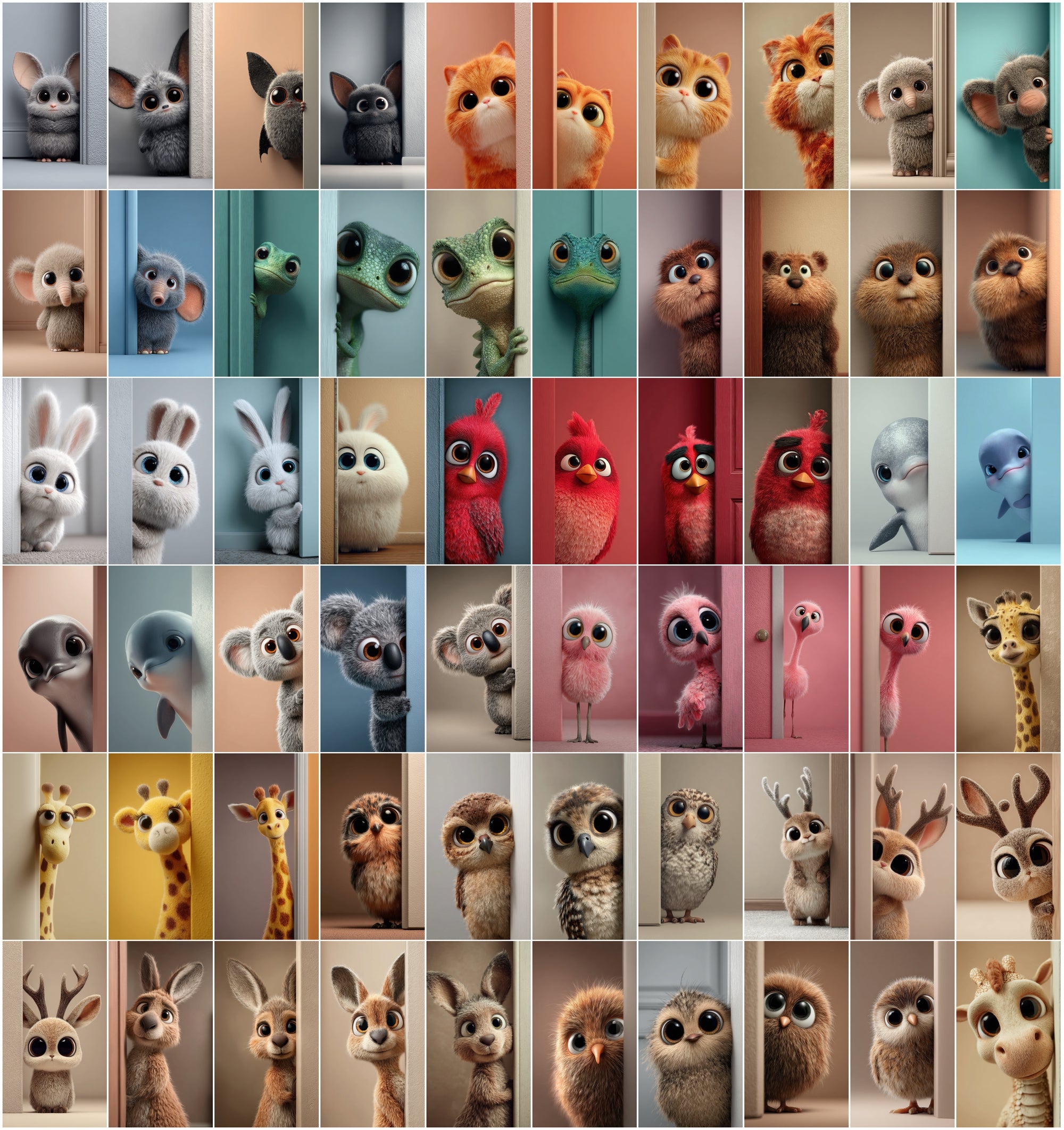 600 Cute 3D Peeking Animals Bundle | Cartoon-Style Characters