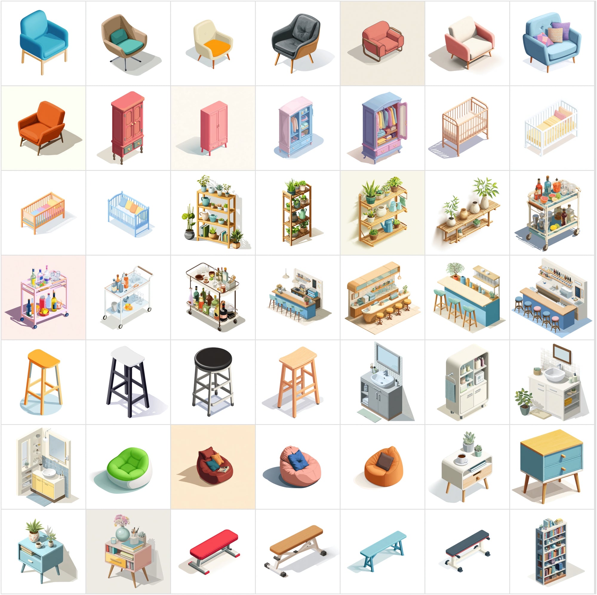 427 Isometric Furniture Illustrations
