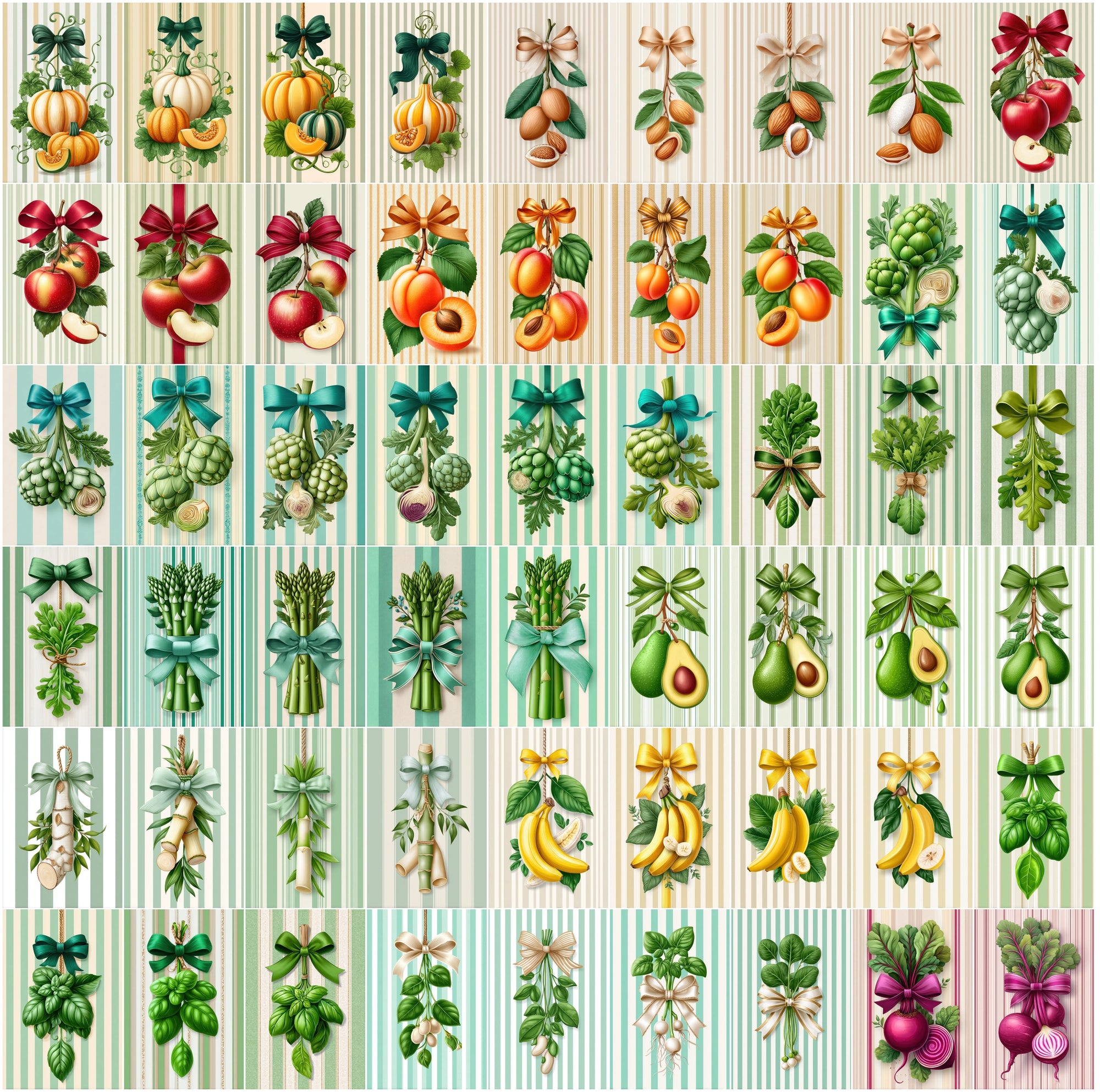 630 Fruit & Vegetable Farmhouse Illustrations, Hand Drawn Botanical JPG Clipart Bundle