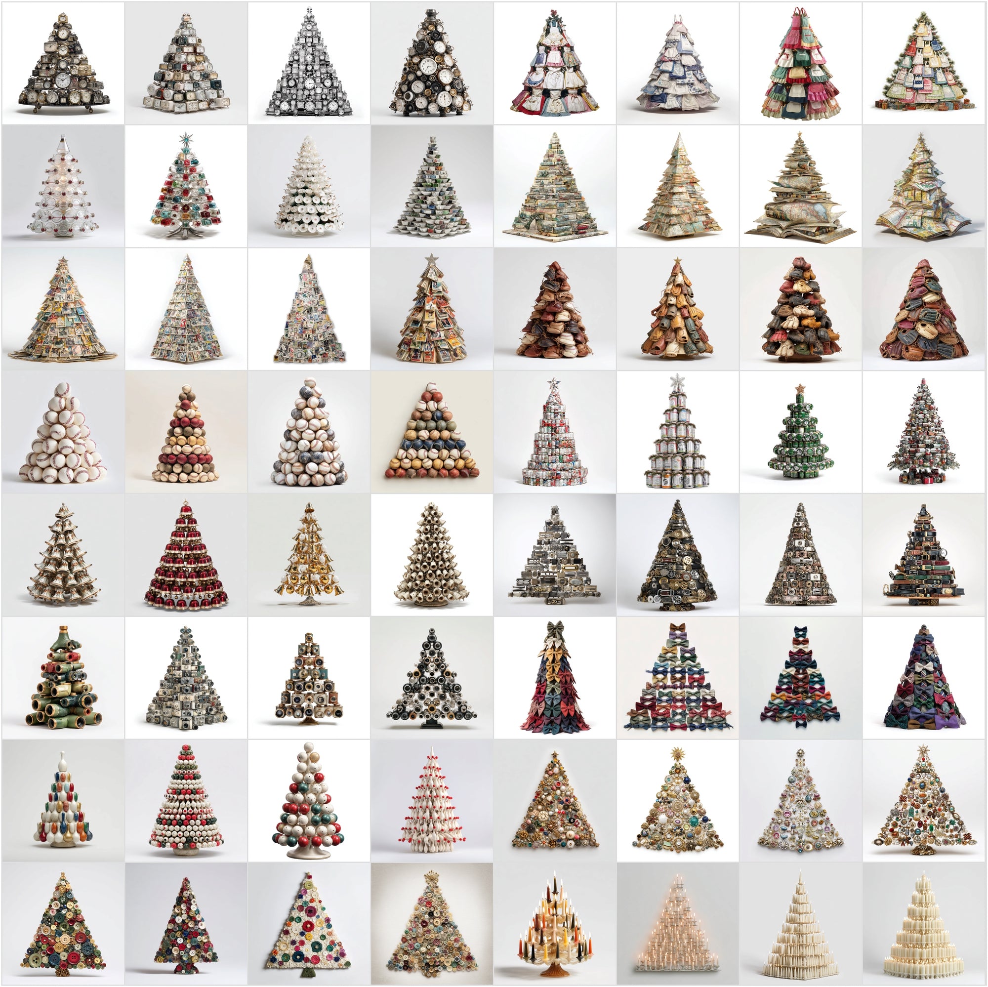 634 Retro Christmas Tree Illustrations Made from Vintage Items
