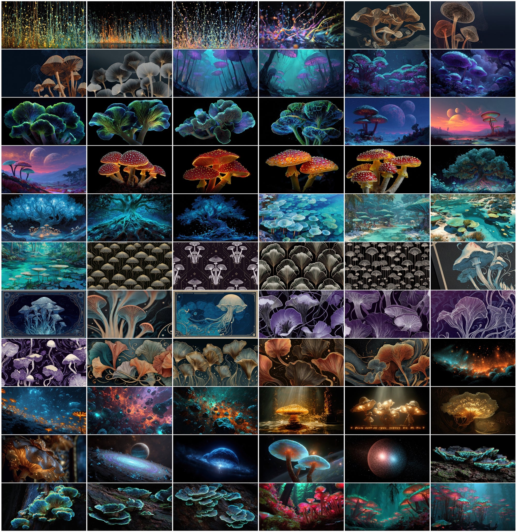 950 Psychedelic Mushroom Images Bundle – Bioluminescent Neon Art Pack