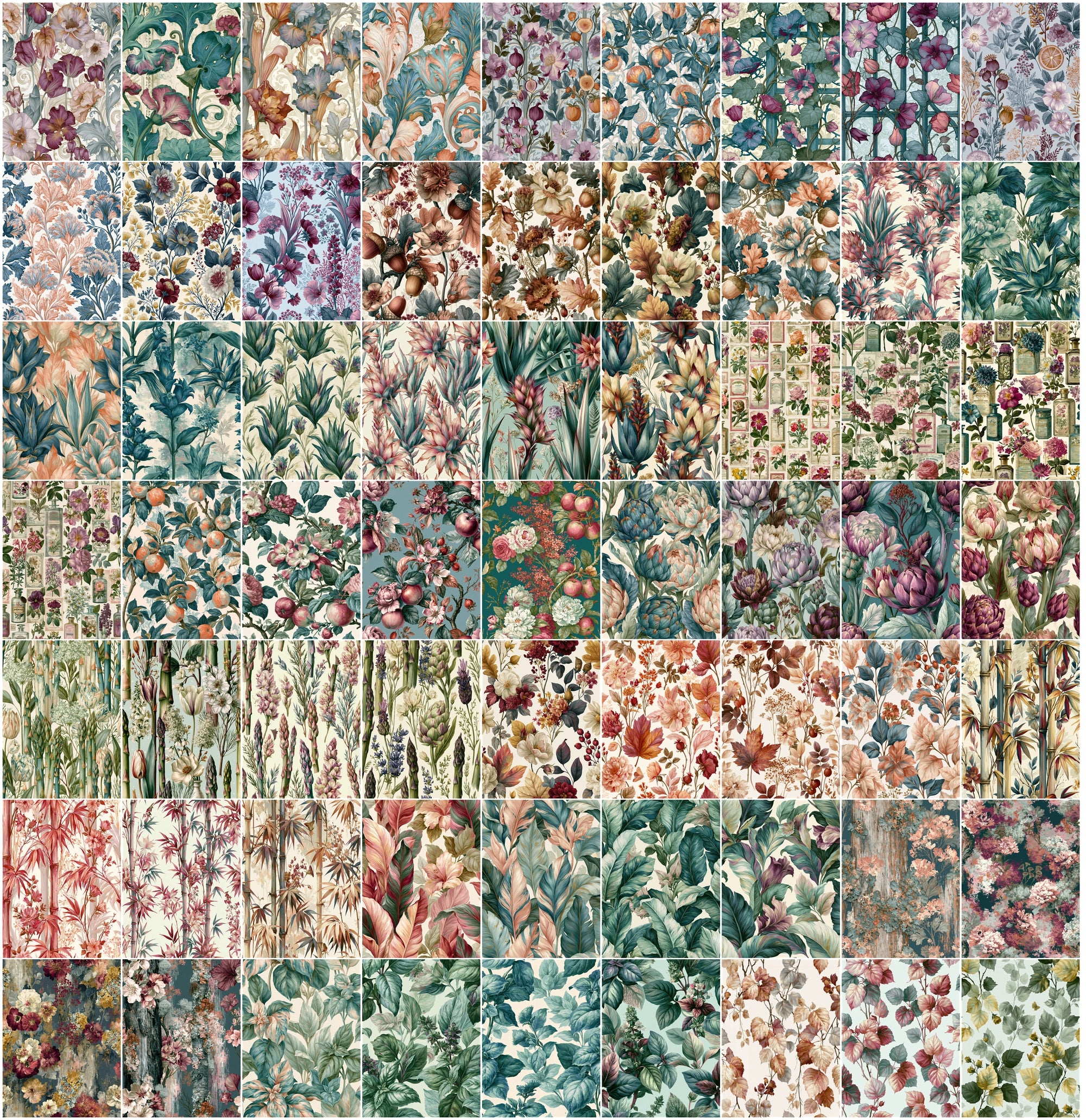630 Vintage Floral Patterns Bundle | High-Res Botanical Digital Paper Pack