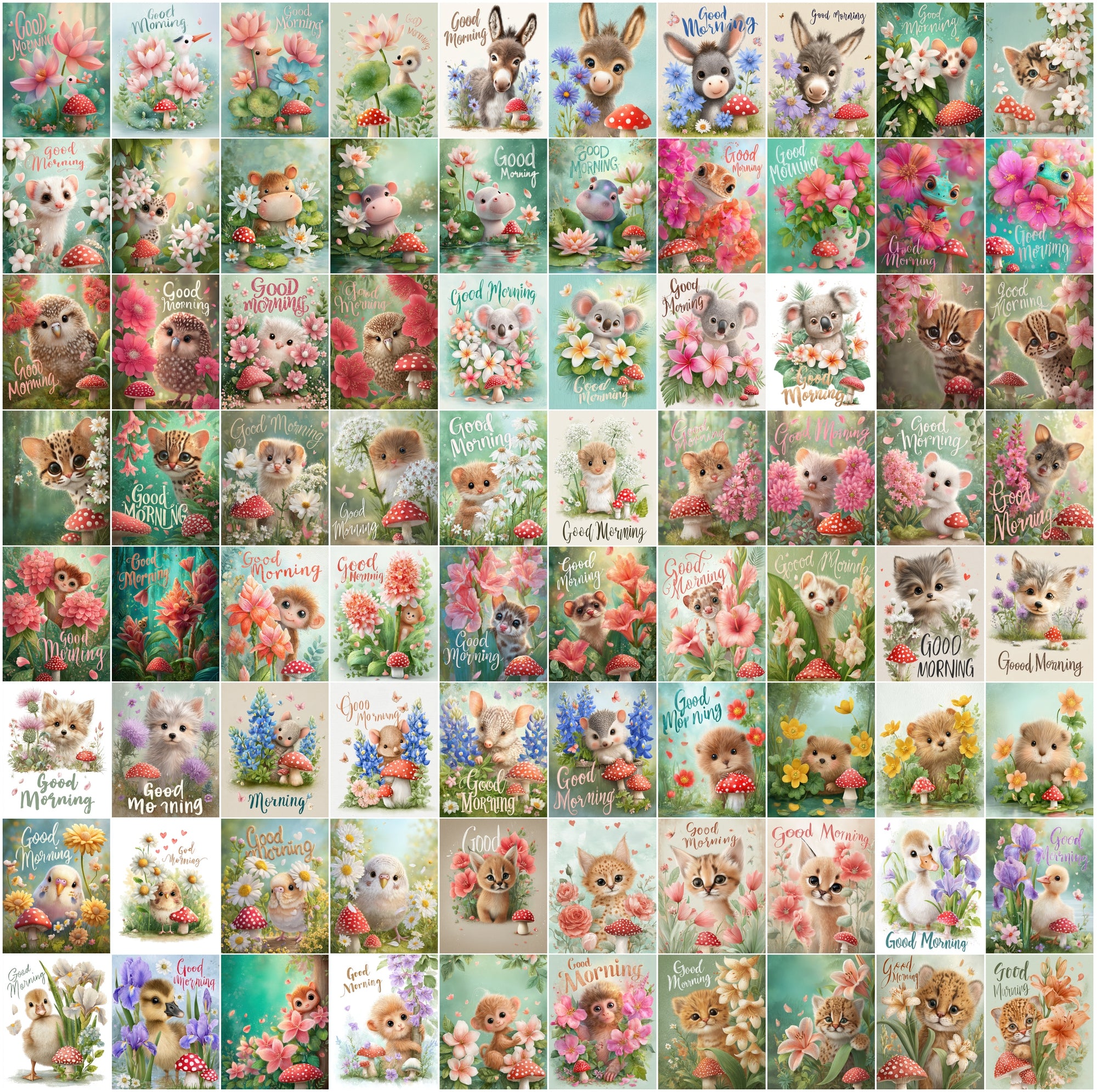 635 Whimsical Animal & Flower Images, High-Res Digital Download