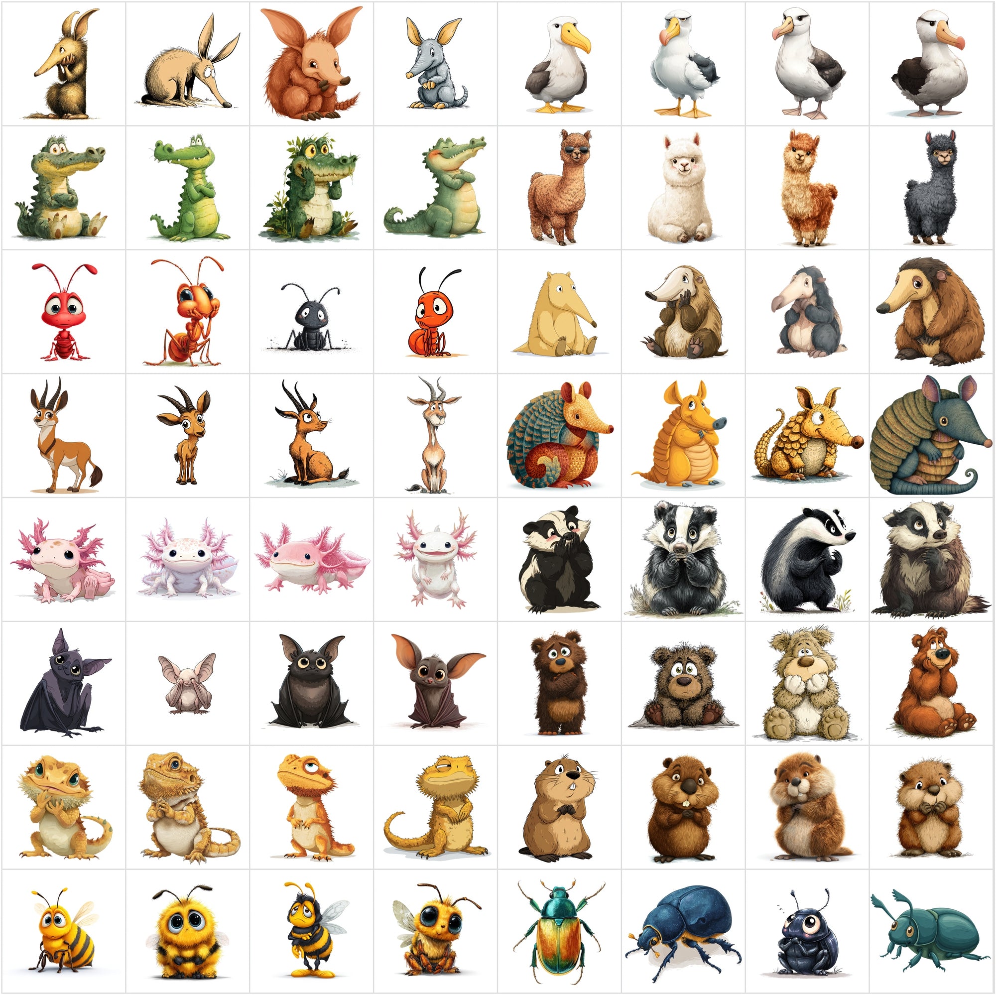 644 Shy Animal Cartoon Illustrations | White Background