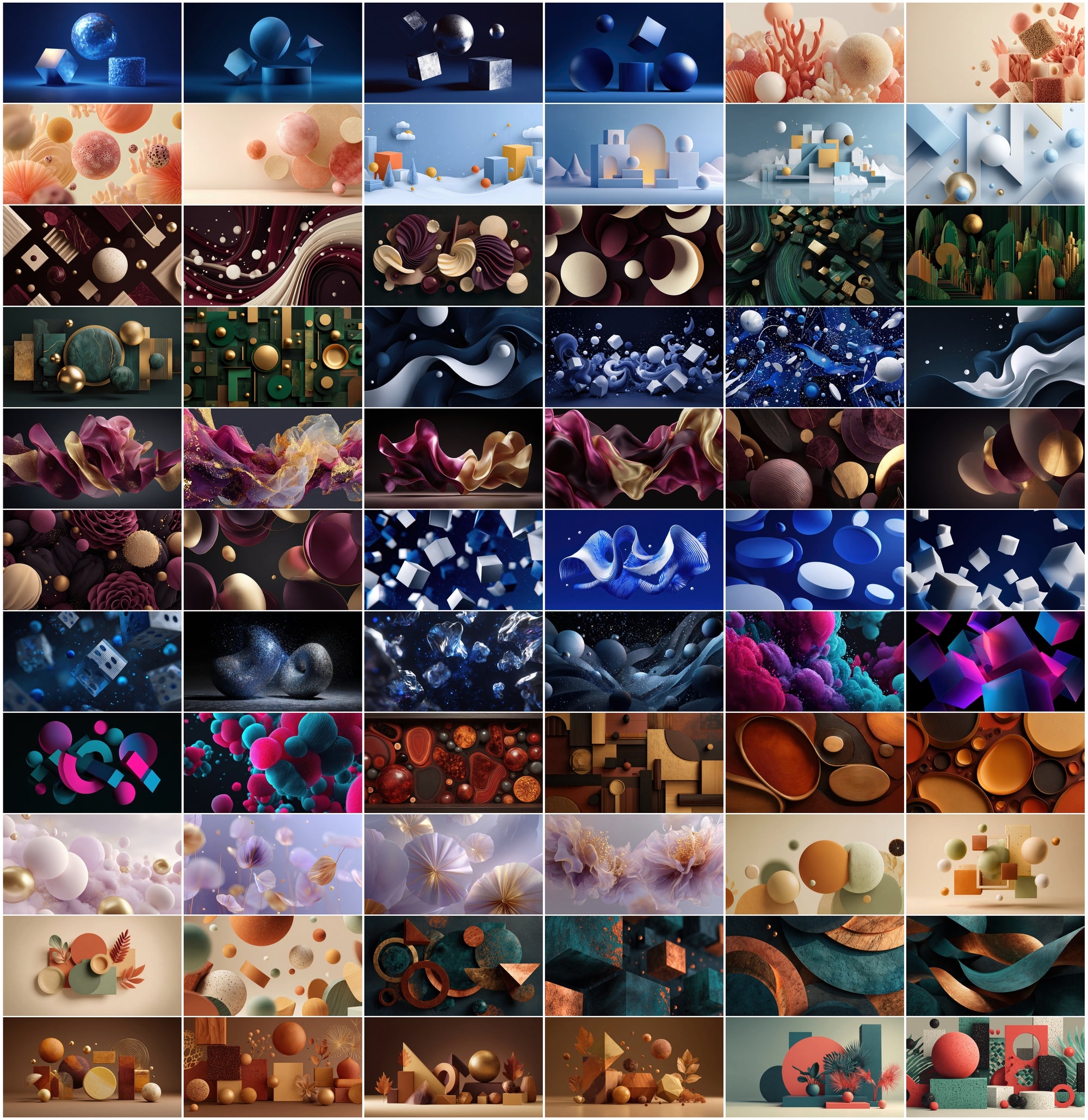 610 Colorful 3D Abstract Backgrounds Bundle | Floating Geometric Shapes