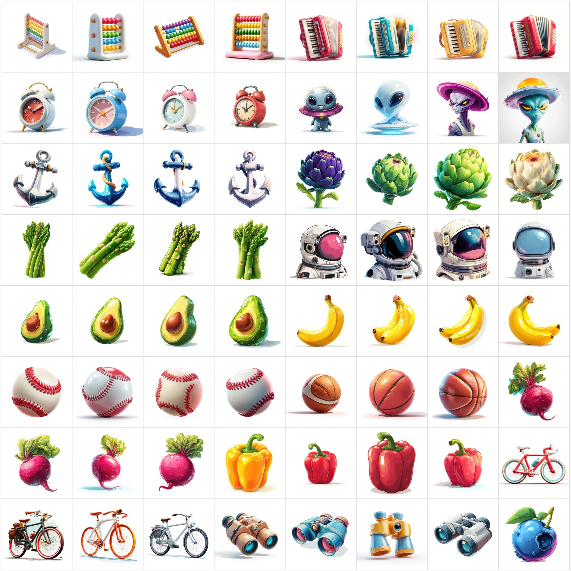 Cartoon Icon Clipart Bundle – 630 Cute JPG Icons for Crafts, POD, Stickers & Digital Designs