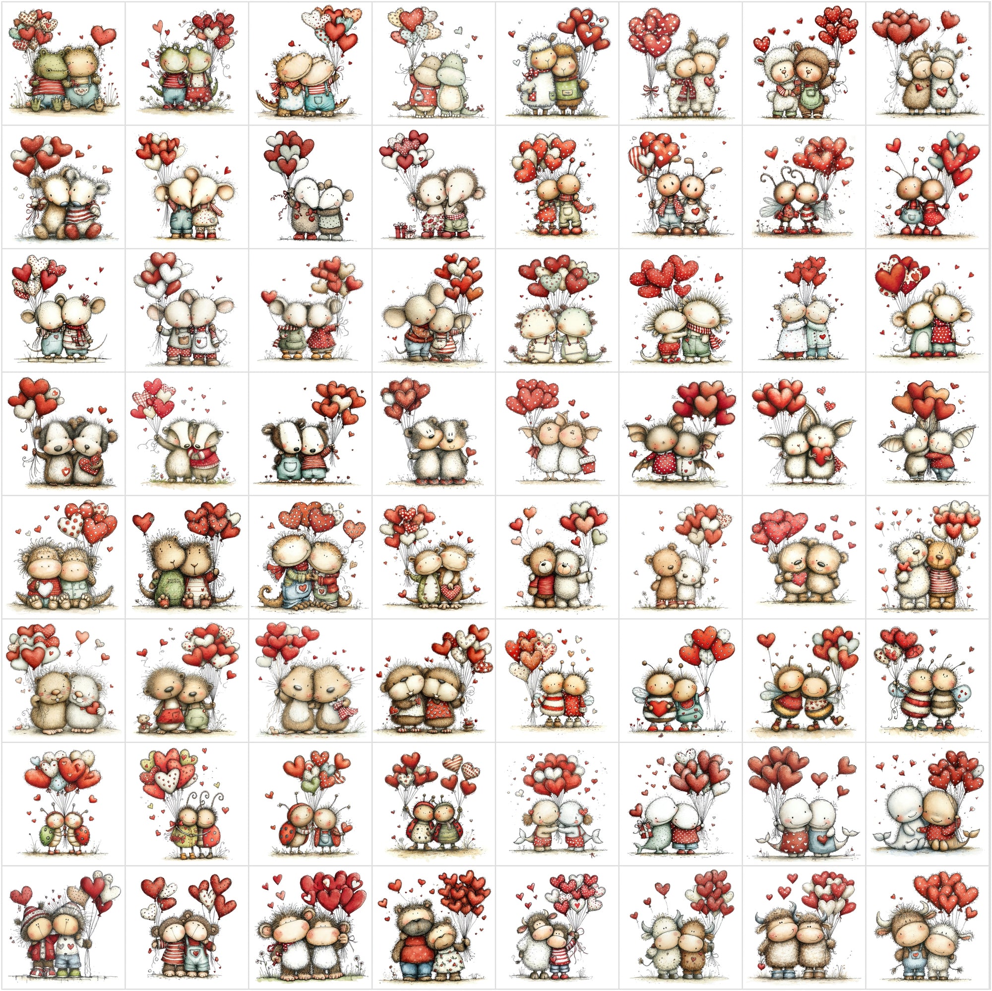 630 Animals Hugging Clipart Bundle | Valentine Cute Watercolor Style