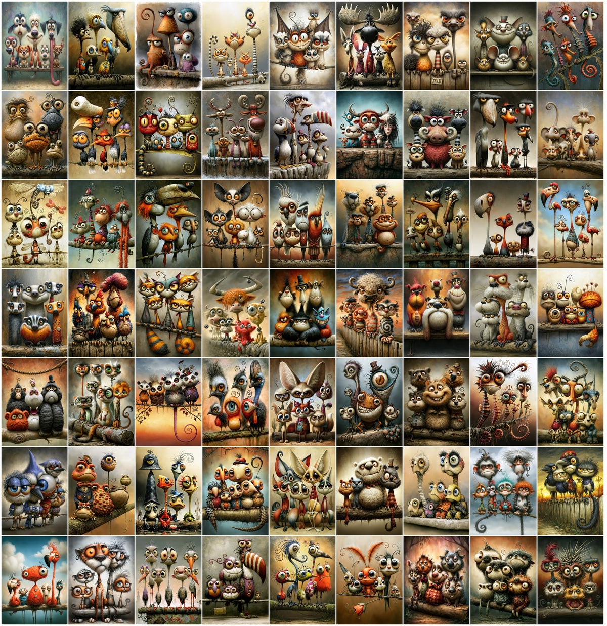 Funny Animal Caricatures – 610 Whimsical Cartoon Animal Prints for Nursery Wall Art, Commercial Use