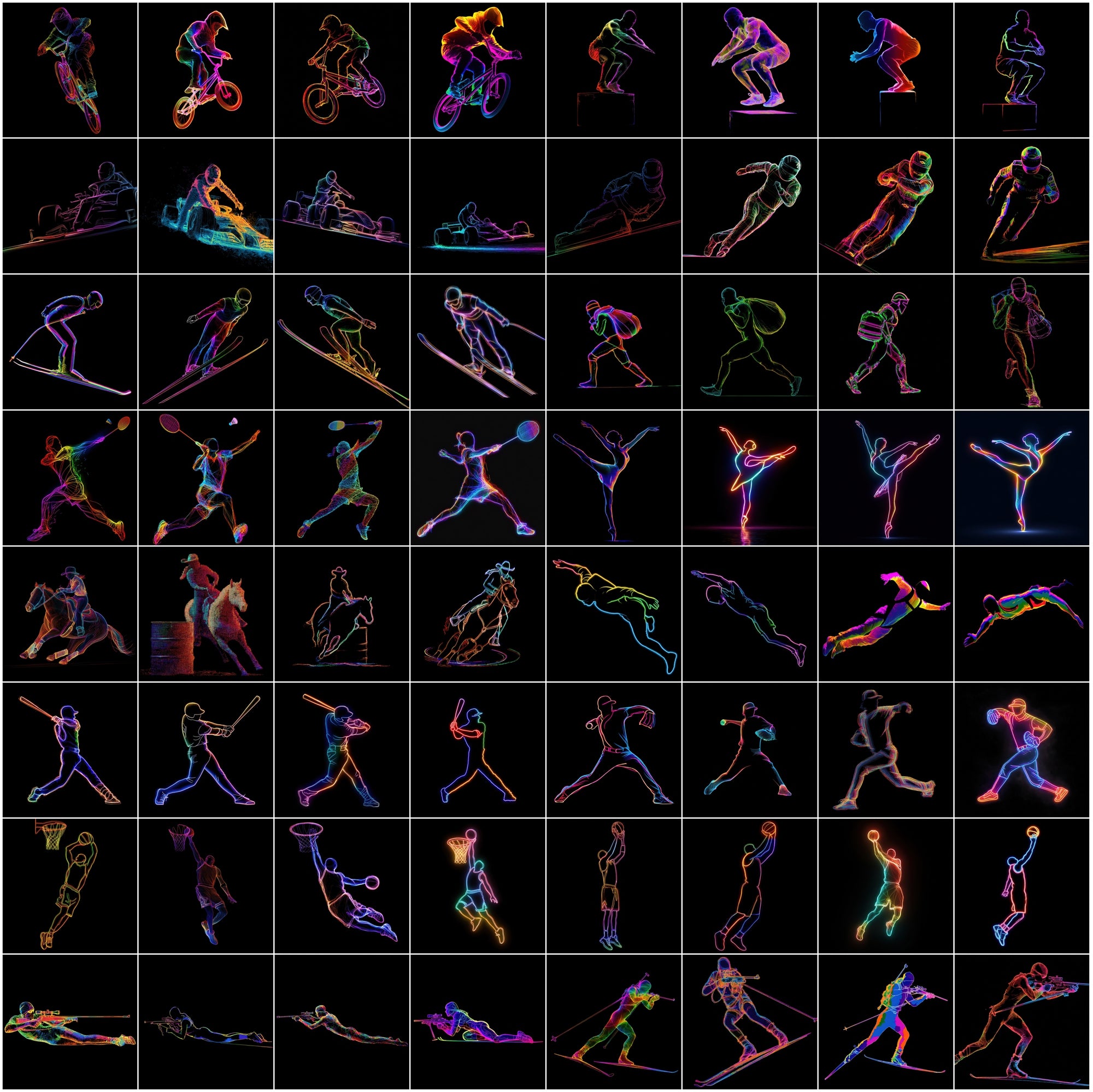615 Neon Sports Silhouette Images Bundle – High-Resolution JPG Graphics with Commercial License