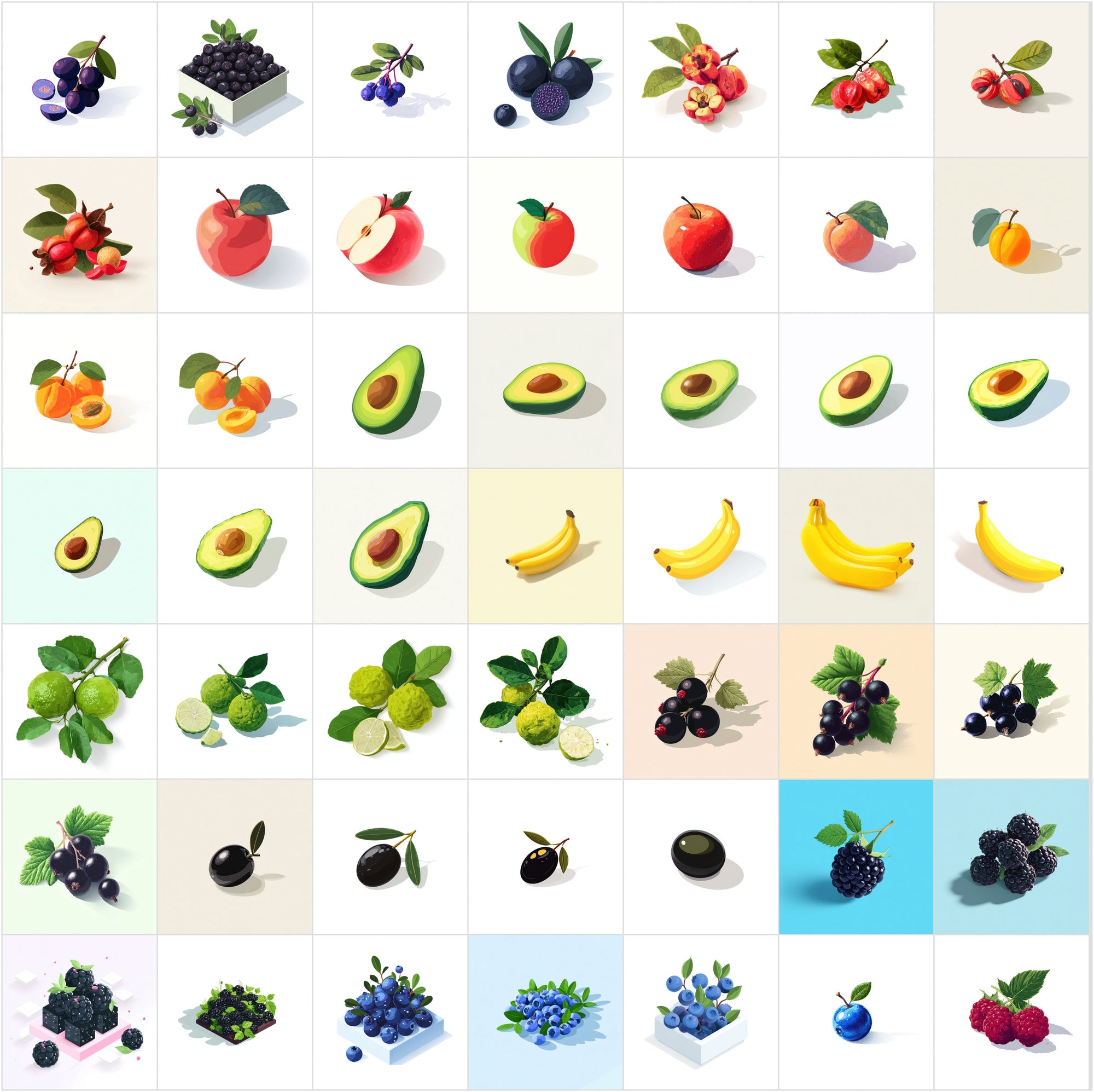 380 Isometric Fruit Illustrations