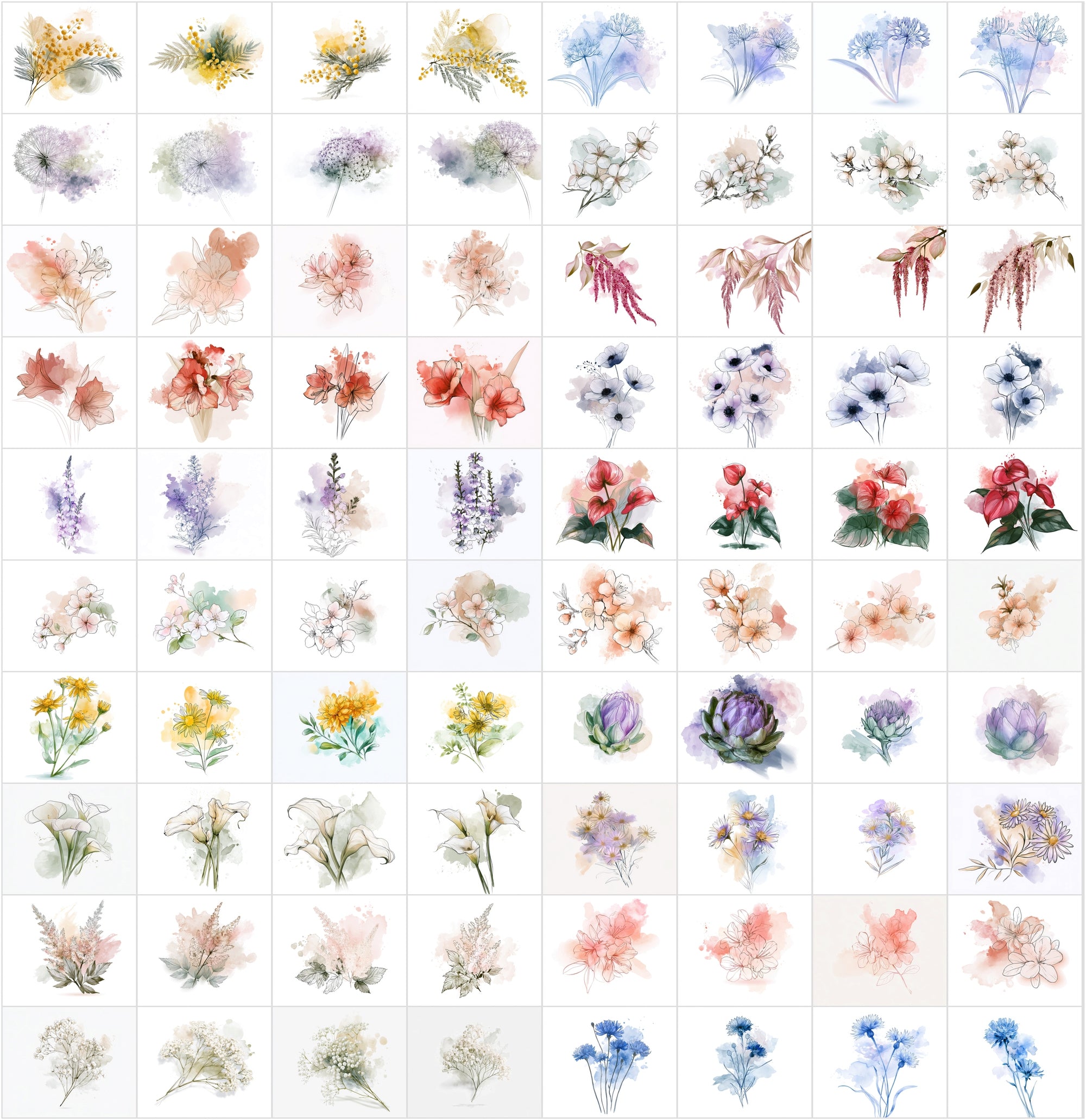 Watercolor Flower Clipart Bundle, 1140 Botanical JPG Images with Commercial License