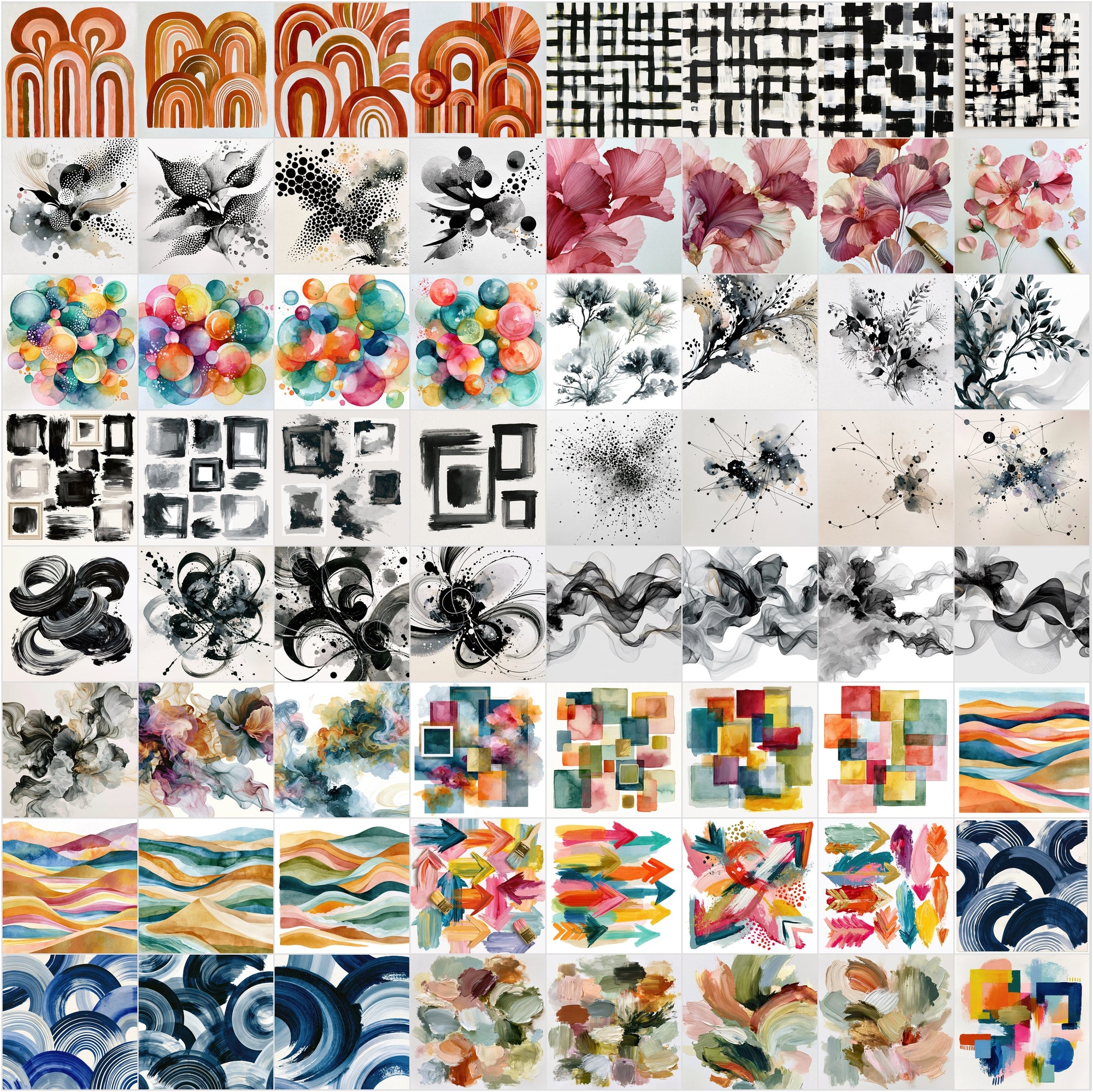 620 Watercolor Graphic Elements Clipart Bundle | Abstract Ink Brushstrokes, Splatters & Washes