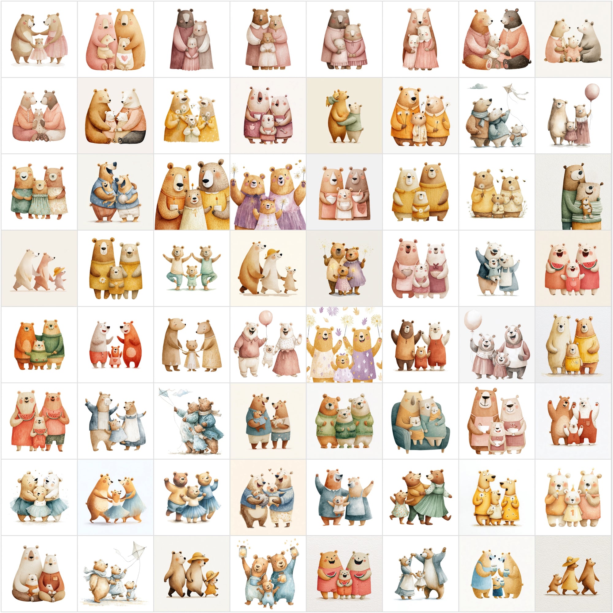 635 Scandinavian Bear Family Watercolor Illustrations | Nursery Wall Art Clipart | Whimsical Storybook Bears