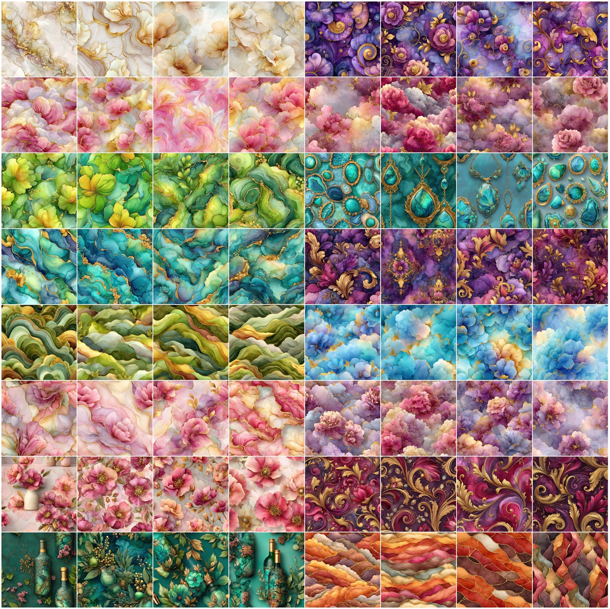 632 Seamless Abstract Ink Patterns Bundle with Gold Veins | Luxury Fluid Backgrounds