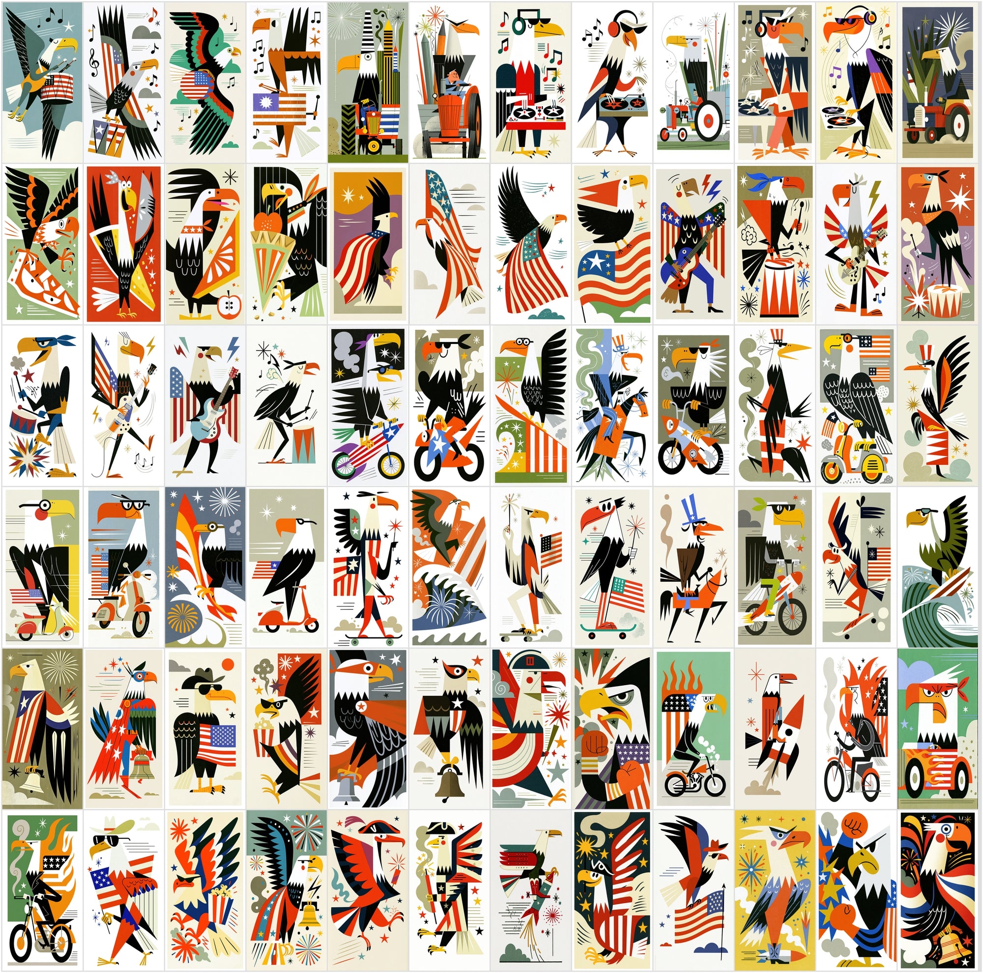 630 Retro Patriotic Cartoon Illustrations, American Eagle Clipart Bundle, Vintage USA JPG Art, Commercial License