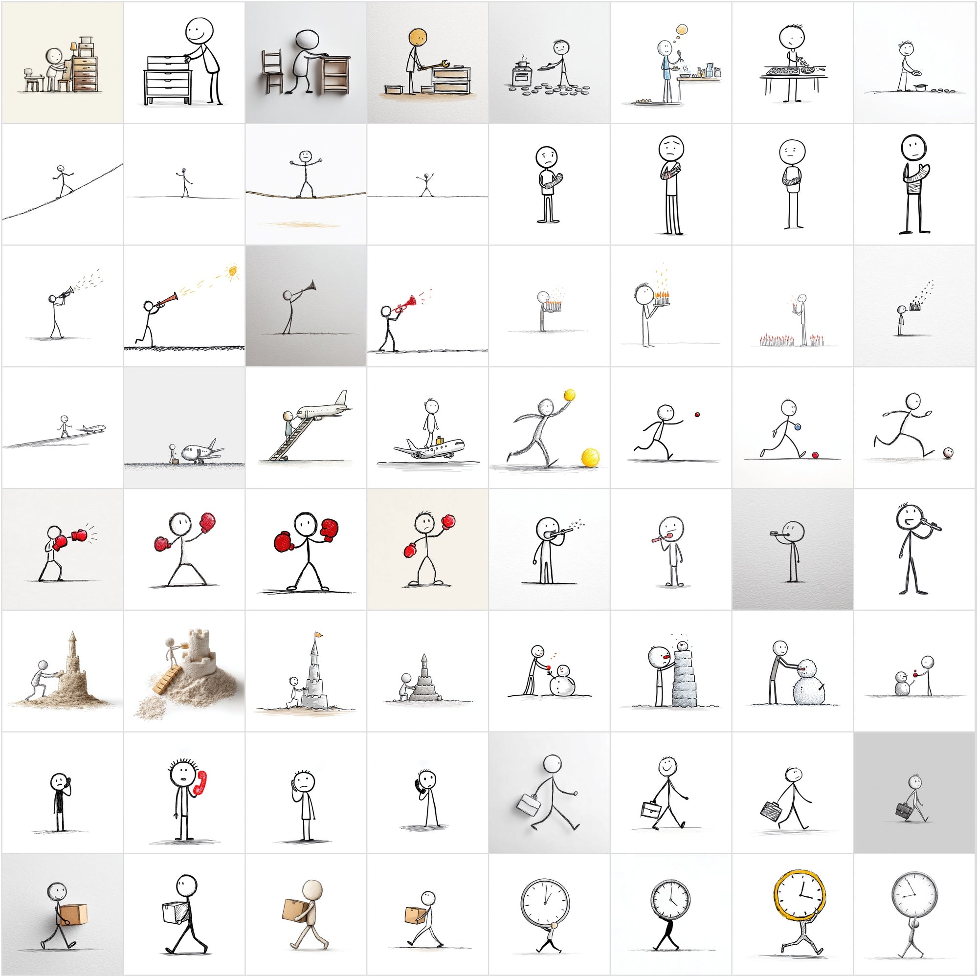 950 Stick Figure Clipart Bundle, Funny Stick Man Images, Everyday Actions, Sports, Office, School JPG Commercial Use