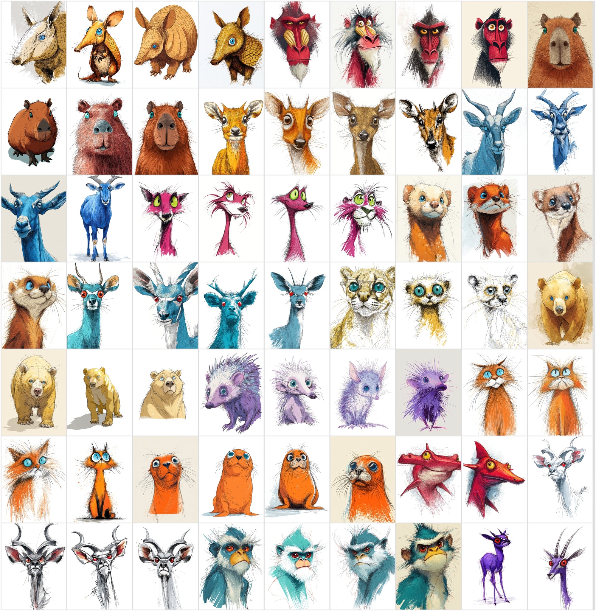 600 Quirky Animal Portrait Clipart Bundle | Expressive Cartoon Characters