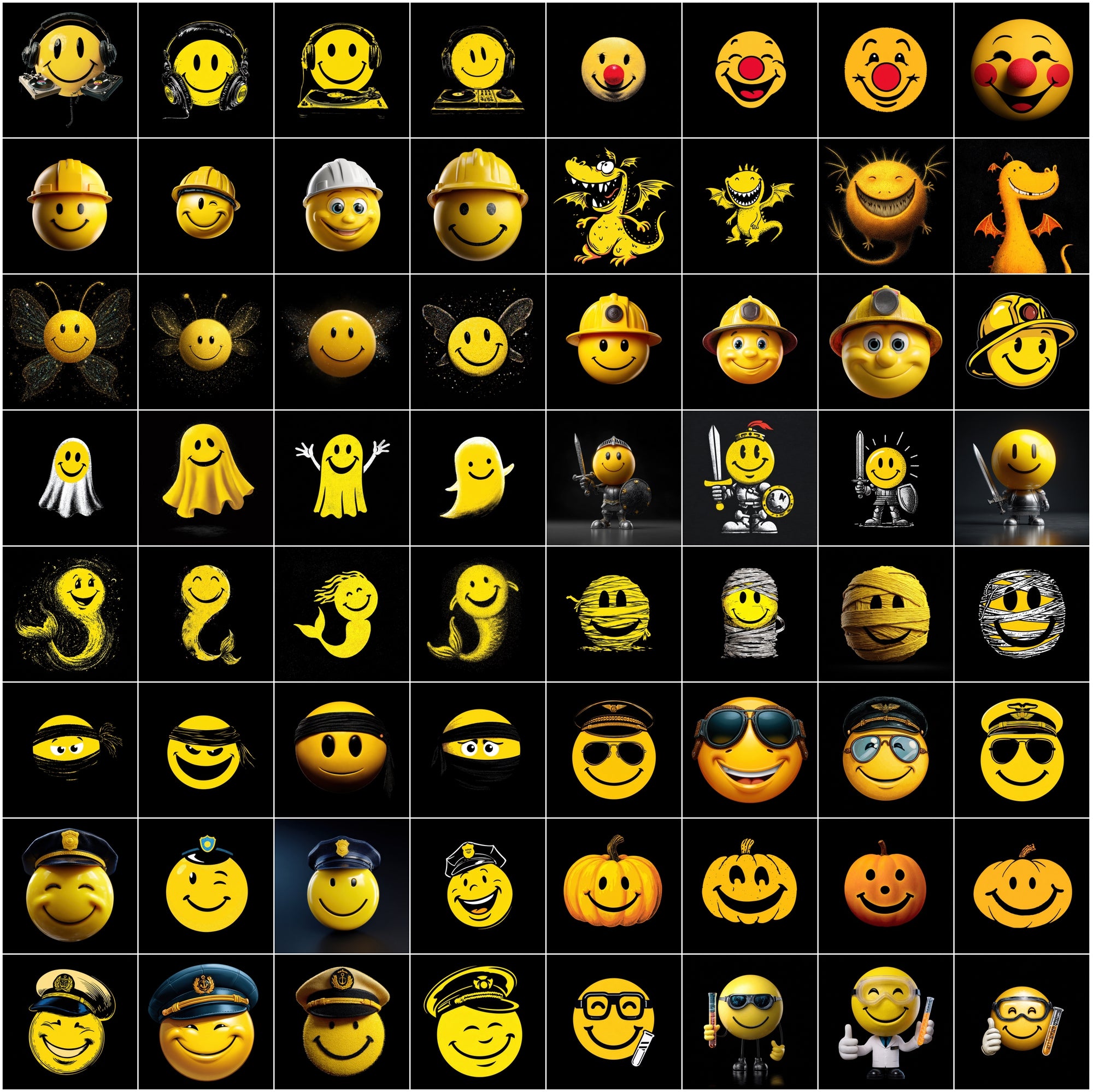 630 Yellow Emoticon Clipart Illustrations Bundle for Commercial Use