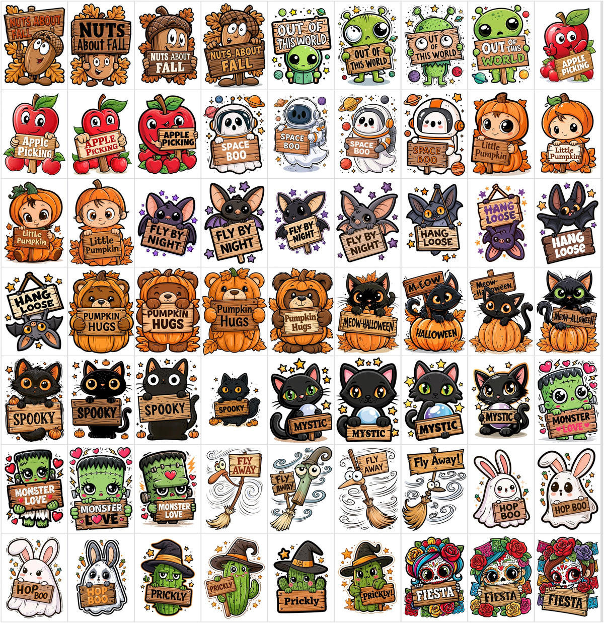 625 Cute Halloween Cartoon Illustrations Bundle – Bold Vector-Style Clipart