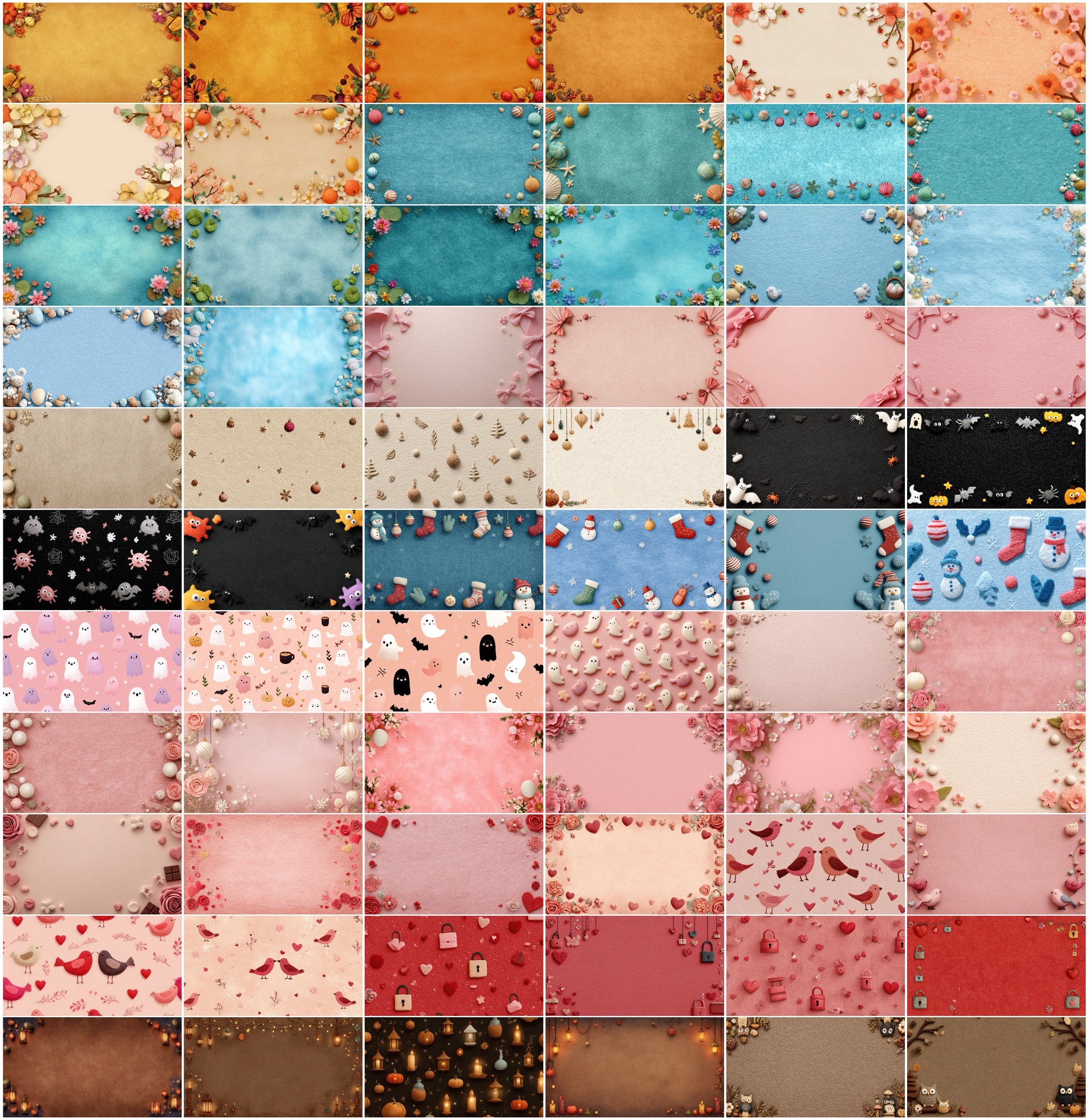 630 Holiday Backgrounds Cute Felt Style | Christmas Halloween Easter Valentines